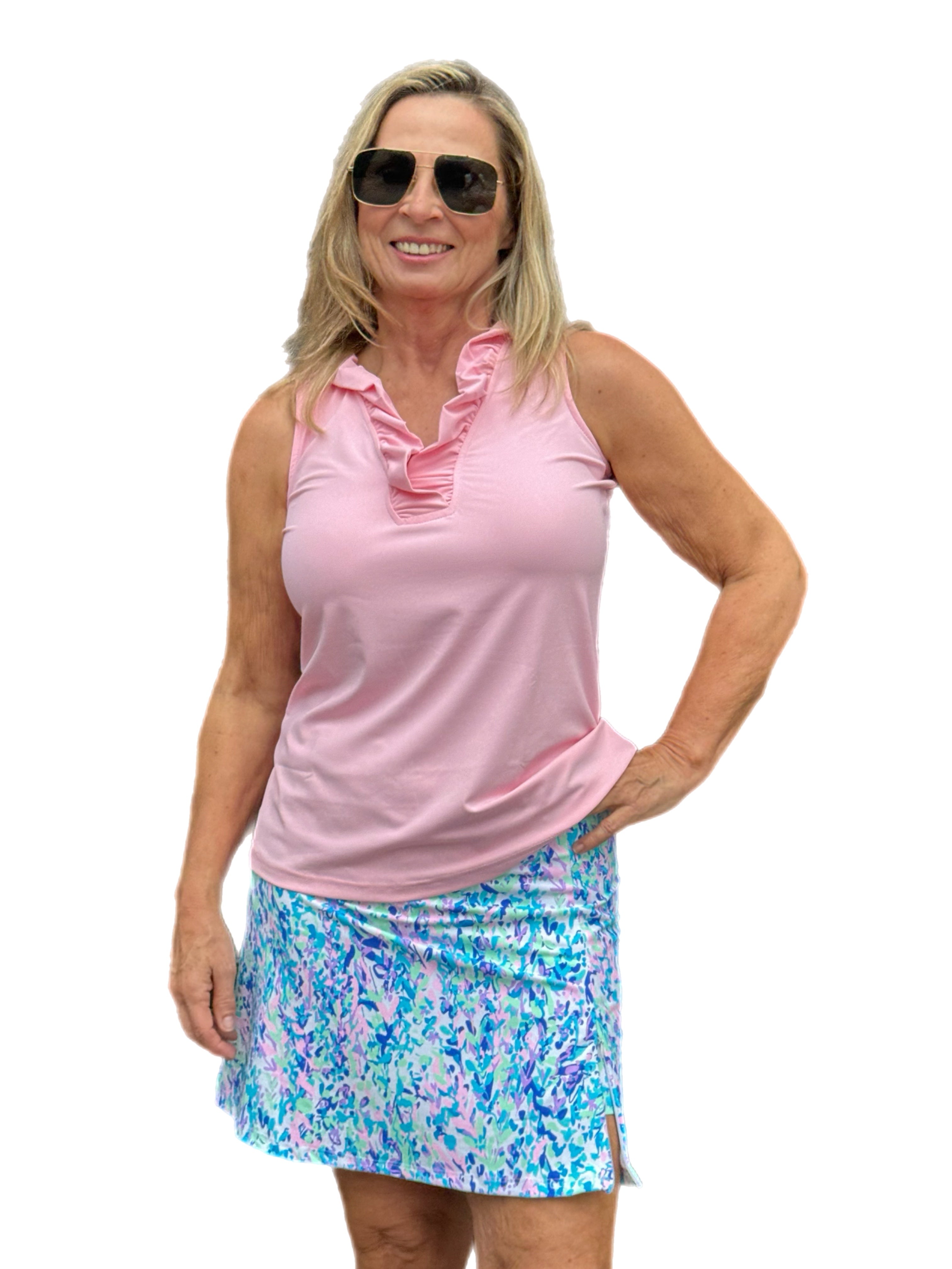 Ruffle-Neck Top with UPF50+ Soft Pink - Back of the Bay Boutique