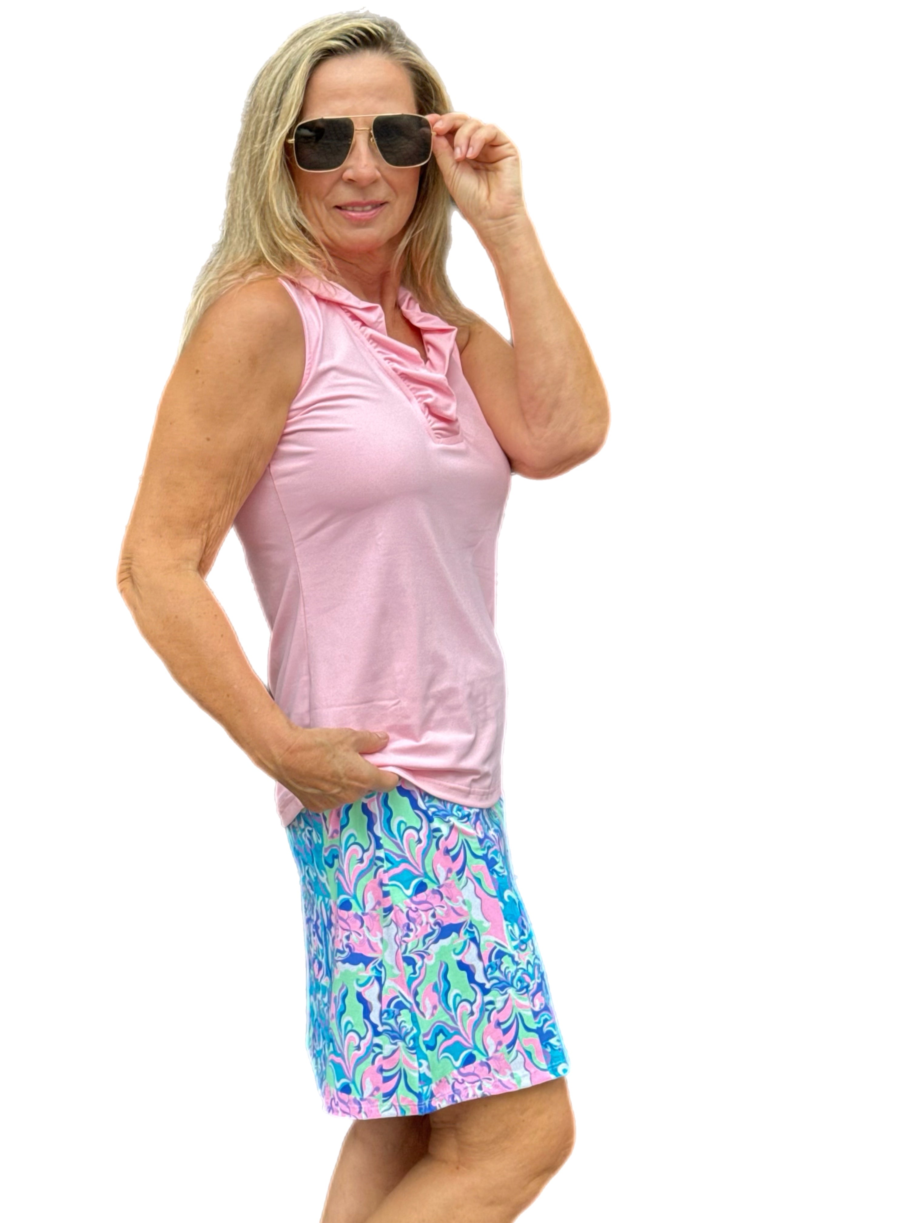 Ruffle-Neck Top with UPF50+ Soft Pink - Back of the Bay Boutique