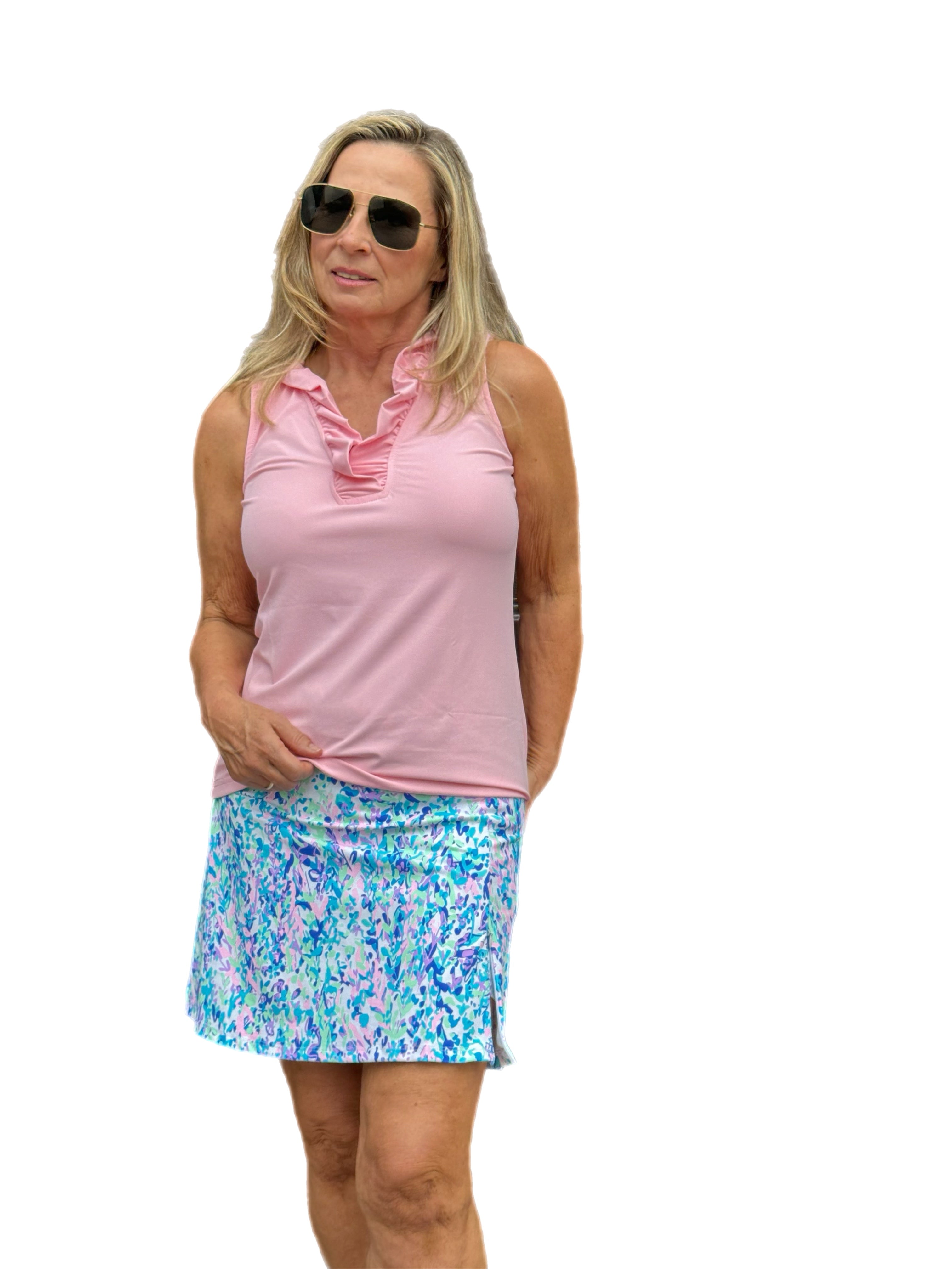 Ruffle-Neck Top with UPF50+ Soft Pink - Back of the Bay Boutique