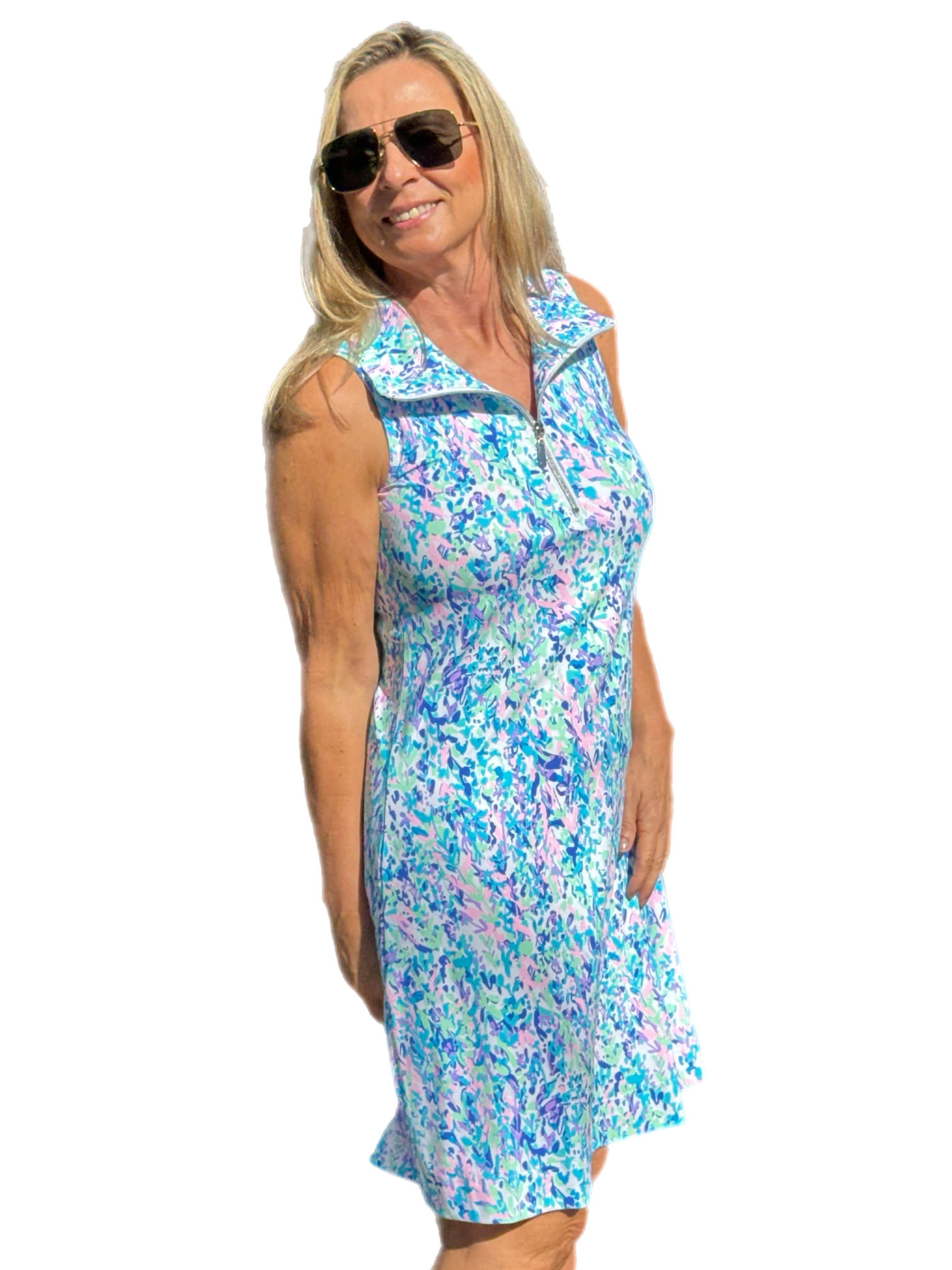 Zipper Swing Dress with UPF50+ Confetti Pastel - Back of the Bay Boutique