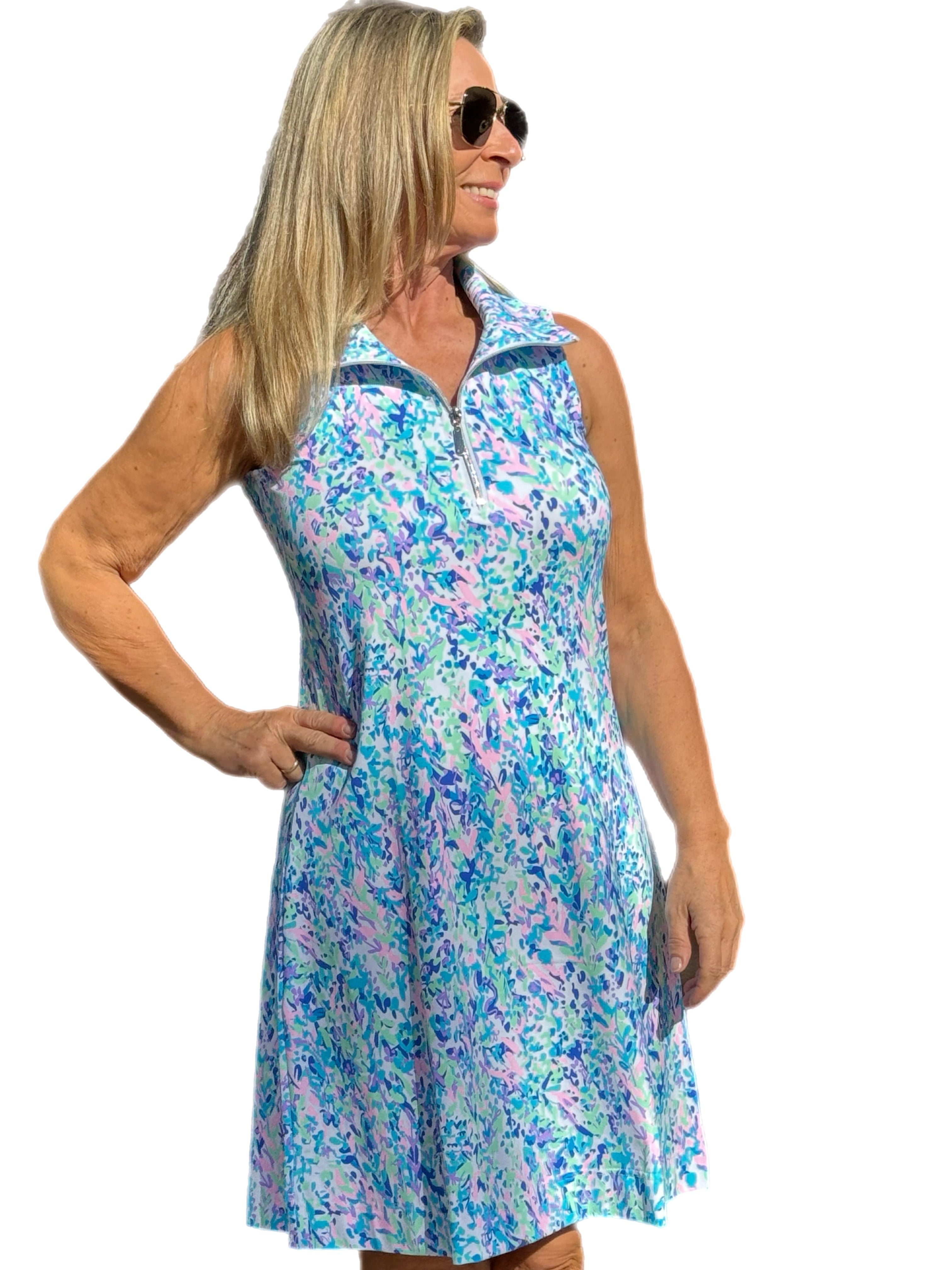 Zipper Swing Dress with UPF50+ Confetti Pastel - Back of the Bay Boutique