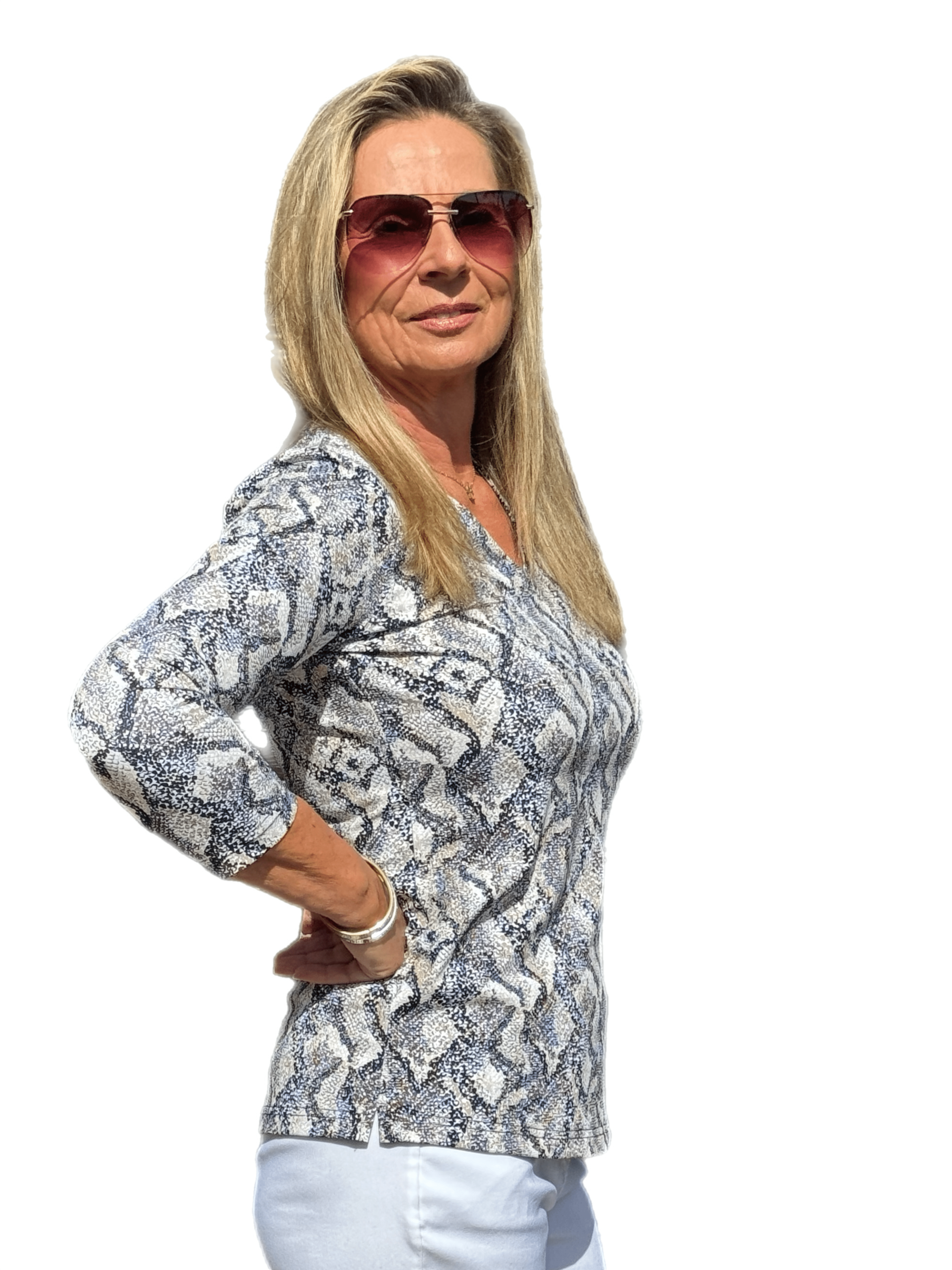 V-Neck Top with UPF50+ Taupe Python - Back of the Bay Boutique