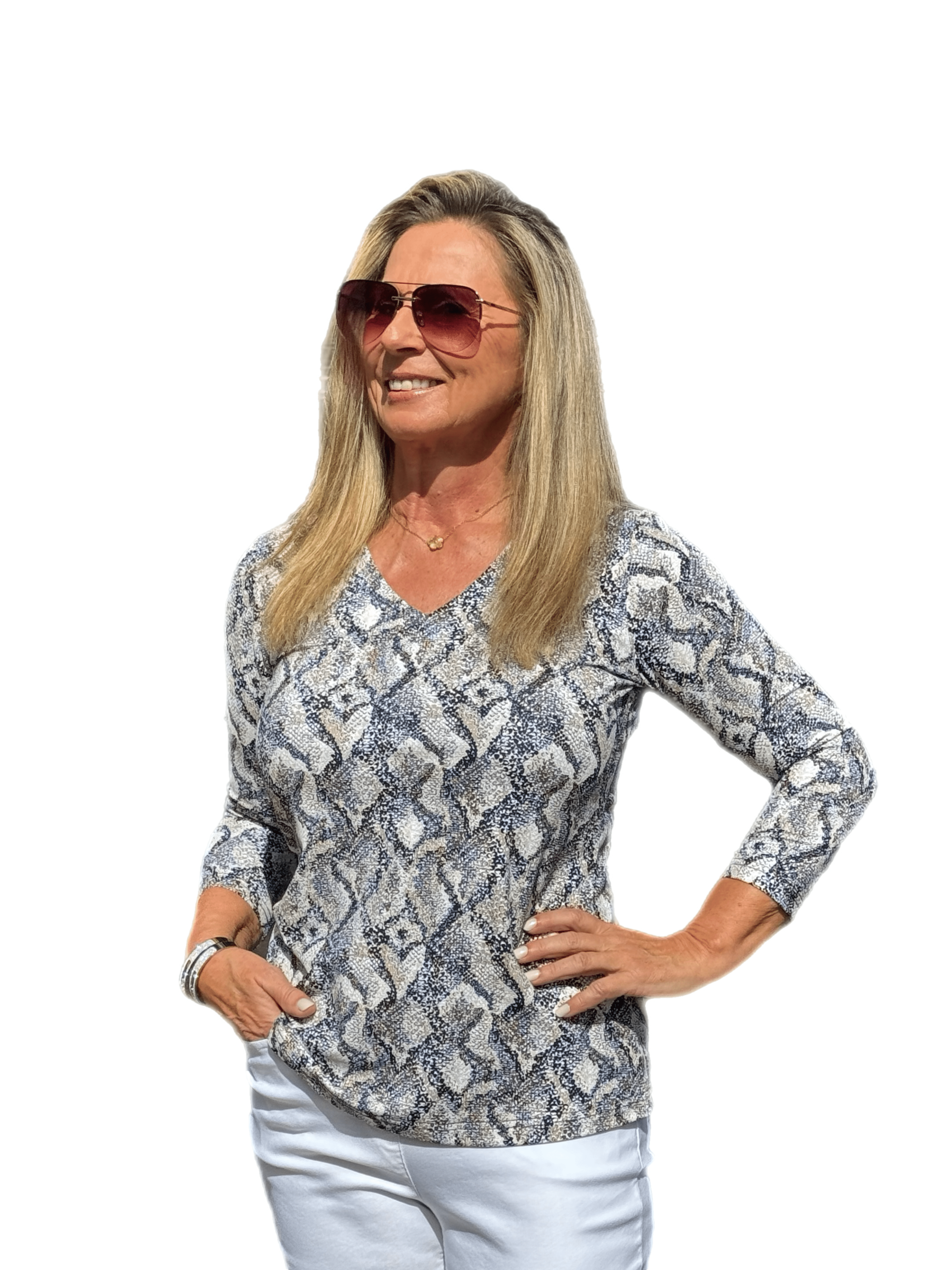 V-Neck Top with UPF50+ Taupe Python - Back of the Bay Boutique