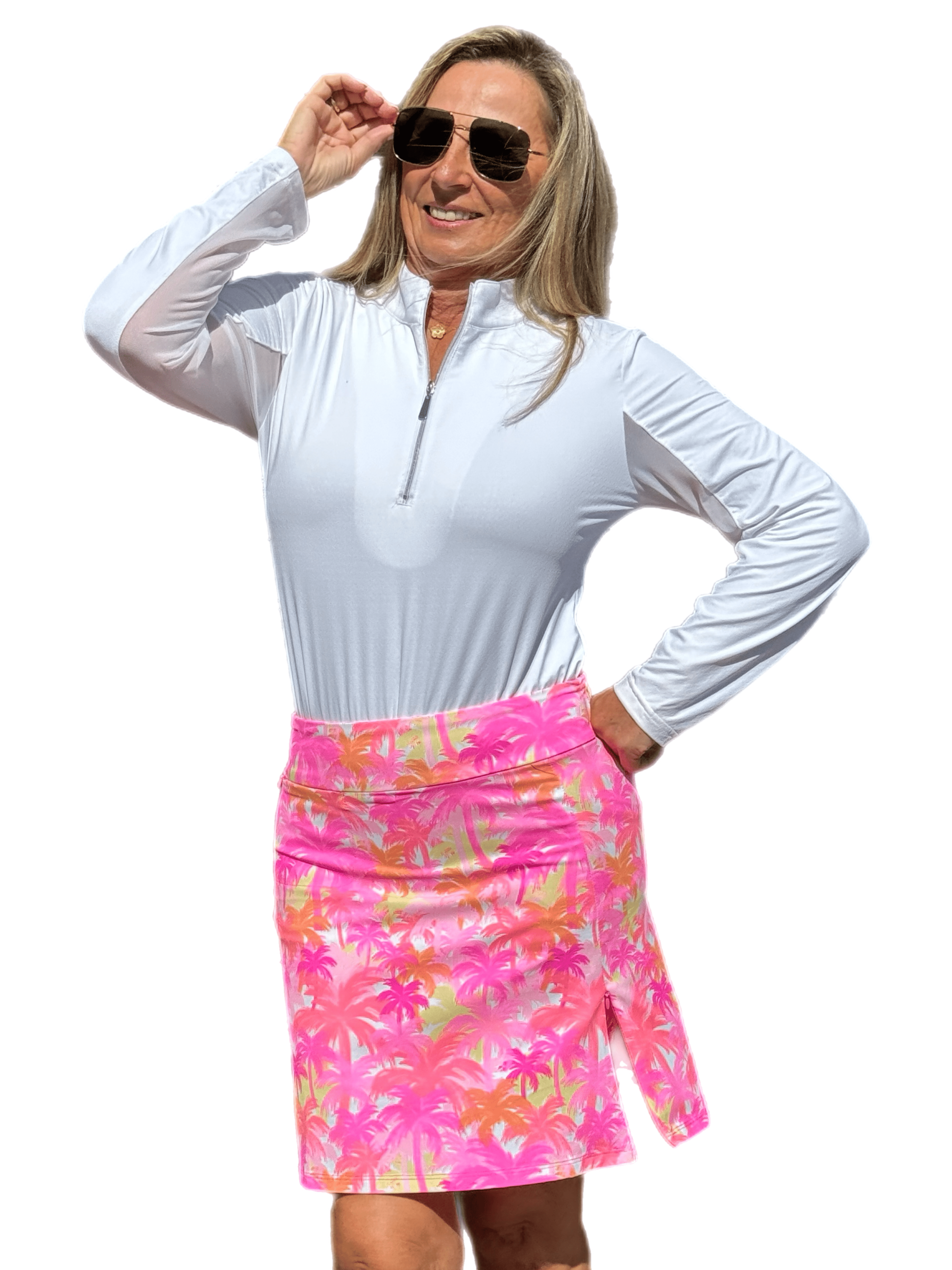 Pull-on Zip Skort with UPF50+ Palm Tree Pink - Back of the Bay Boutique