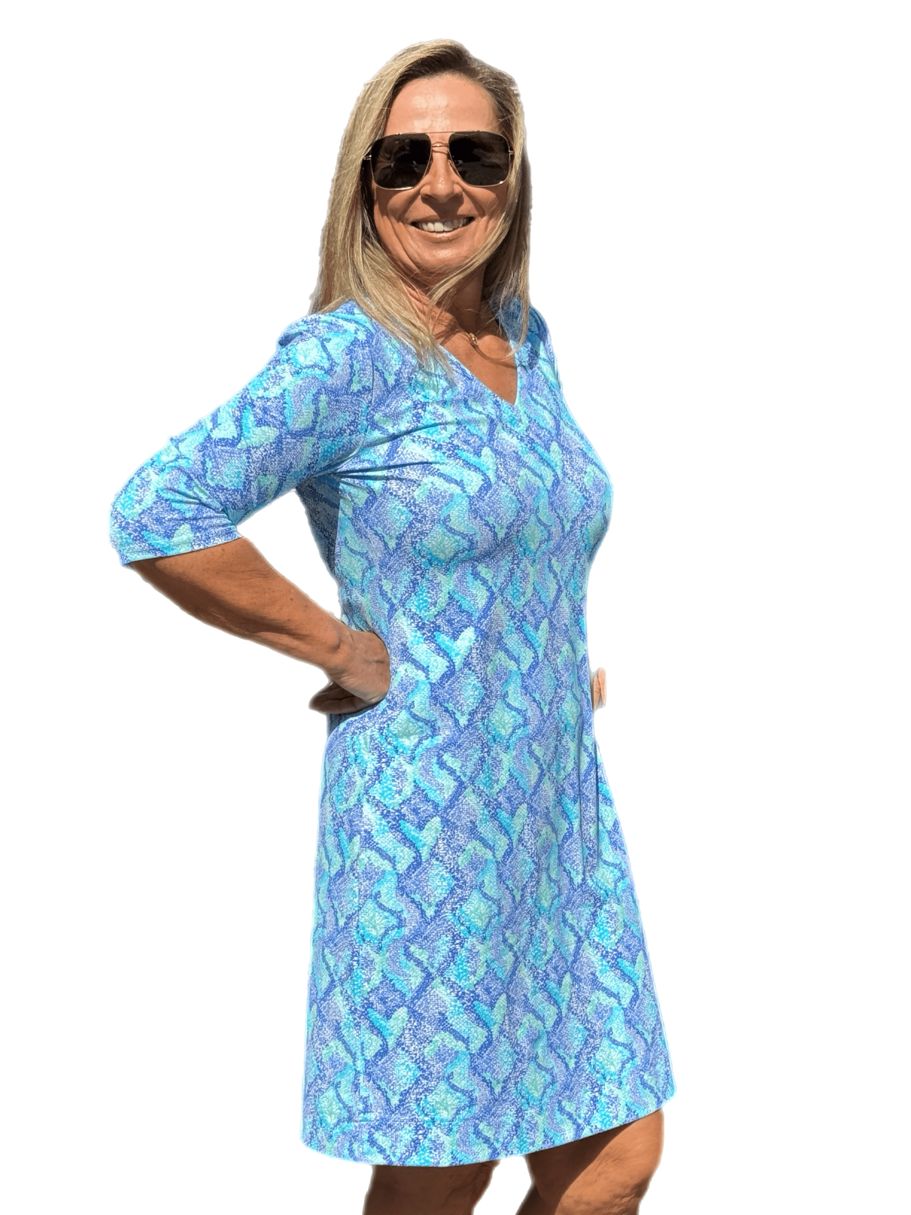 Elbow-Sleeve Travel Dress with UPF50+ Seafoam Python - Back of the Bay Boutique