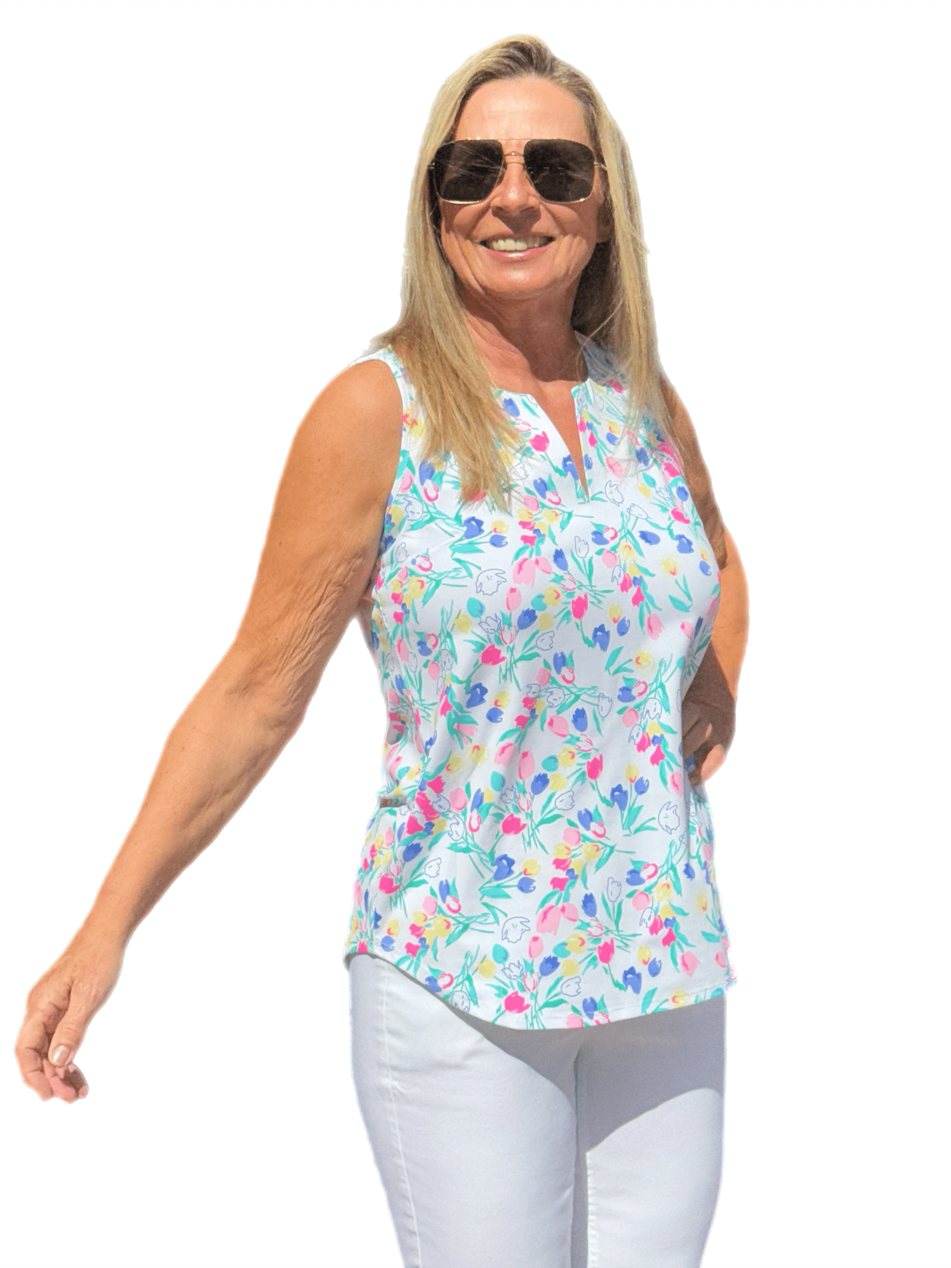 Keyhole Sleeveless Top with UPF50+ Summer Breeze Tulip - Back of the Bay Boutique