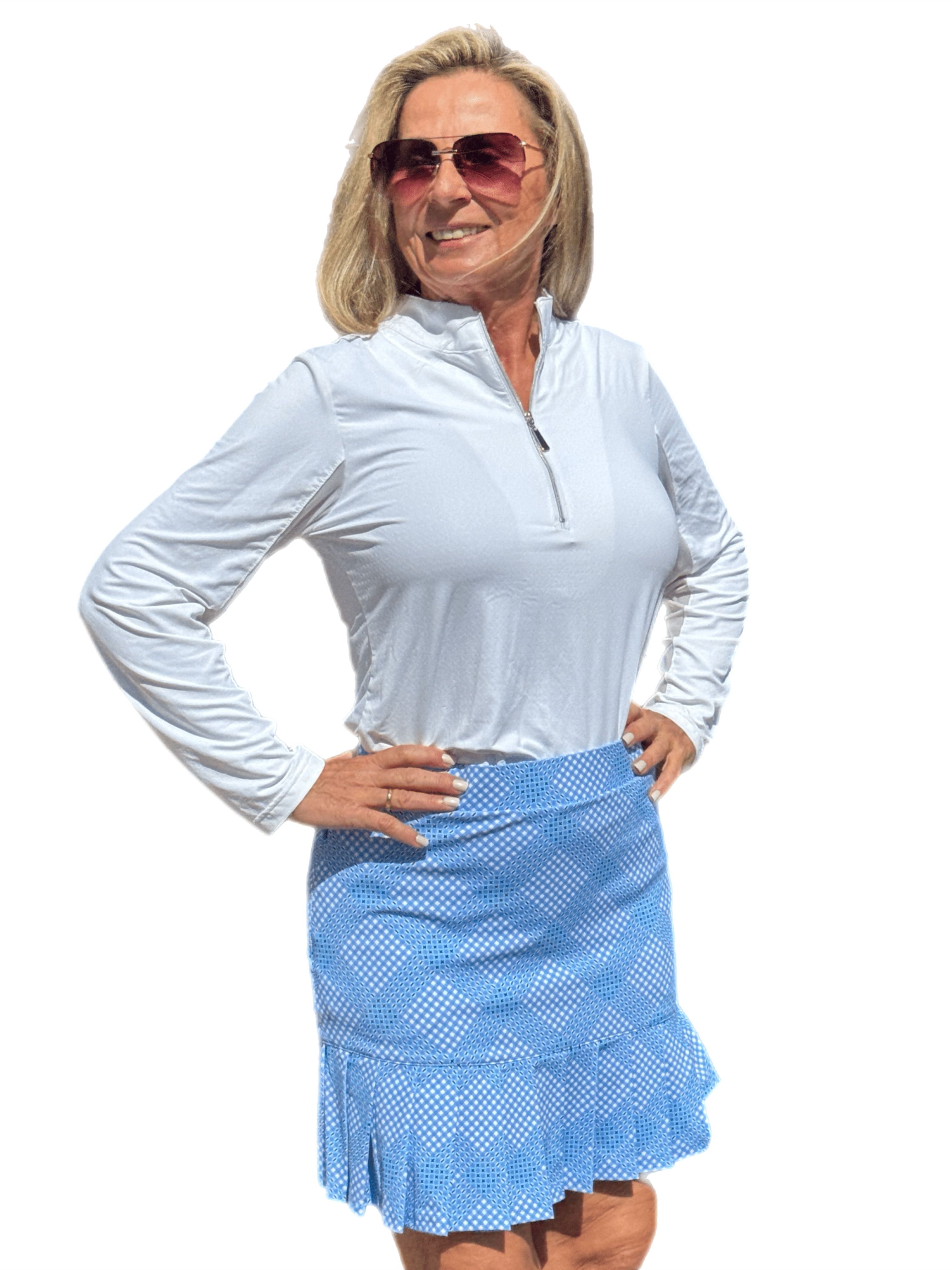 Pull-on Flounce Skort with UPF50+ Check Periwinkle - Back of the Bay Boutique