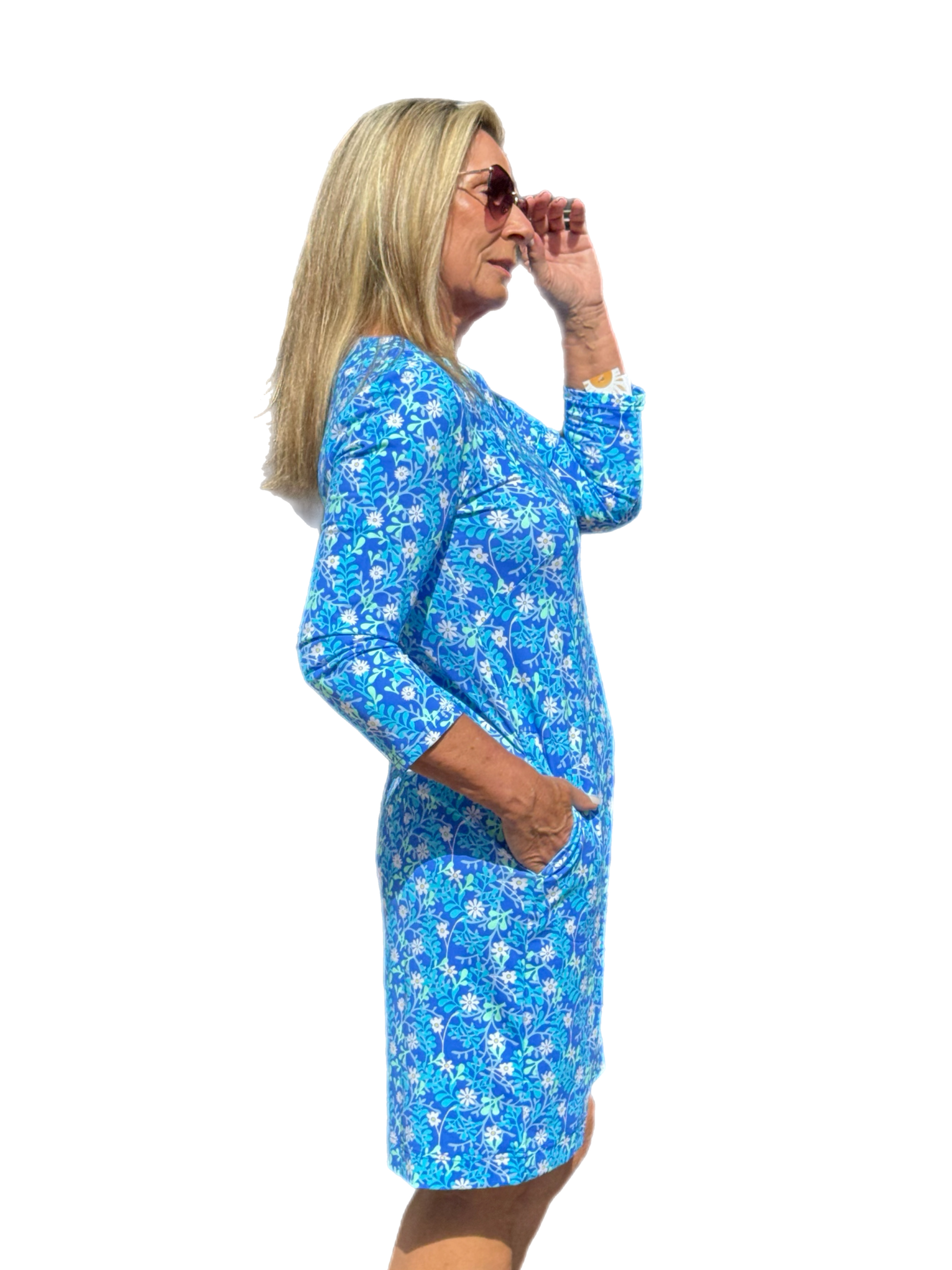 Notched V-Neck Travel Dress with UPF50+ Summer Breeze Daisy - Back of the Bay Boutique