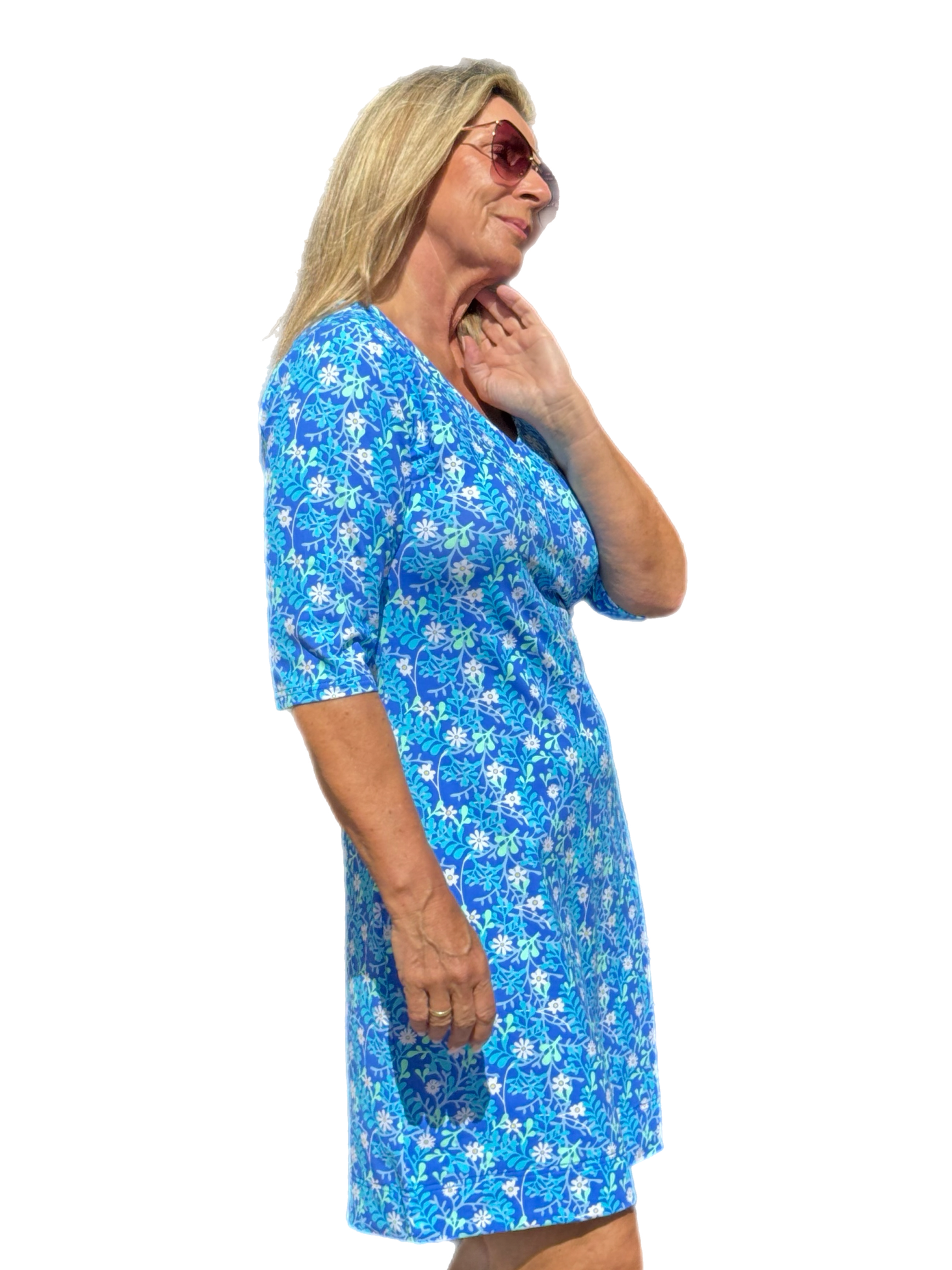 Elbow-Sleeve Travel Dress with UPF50+ Summer Breeze Daisy - Back of the Bay Boutique