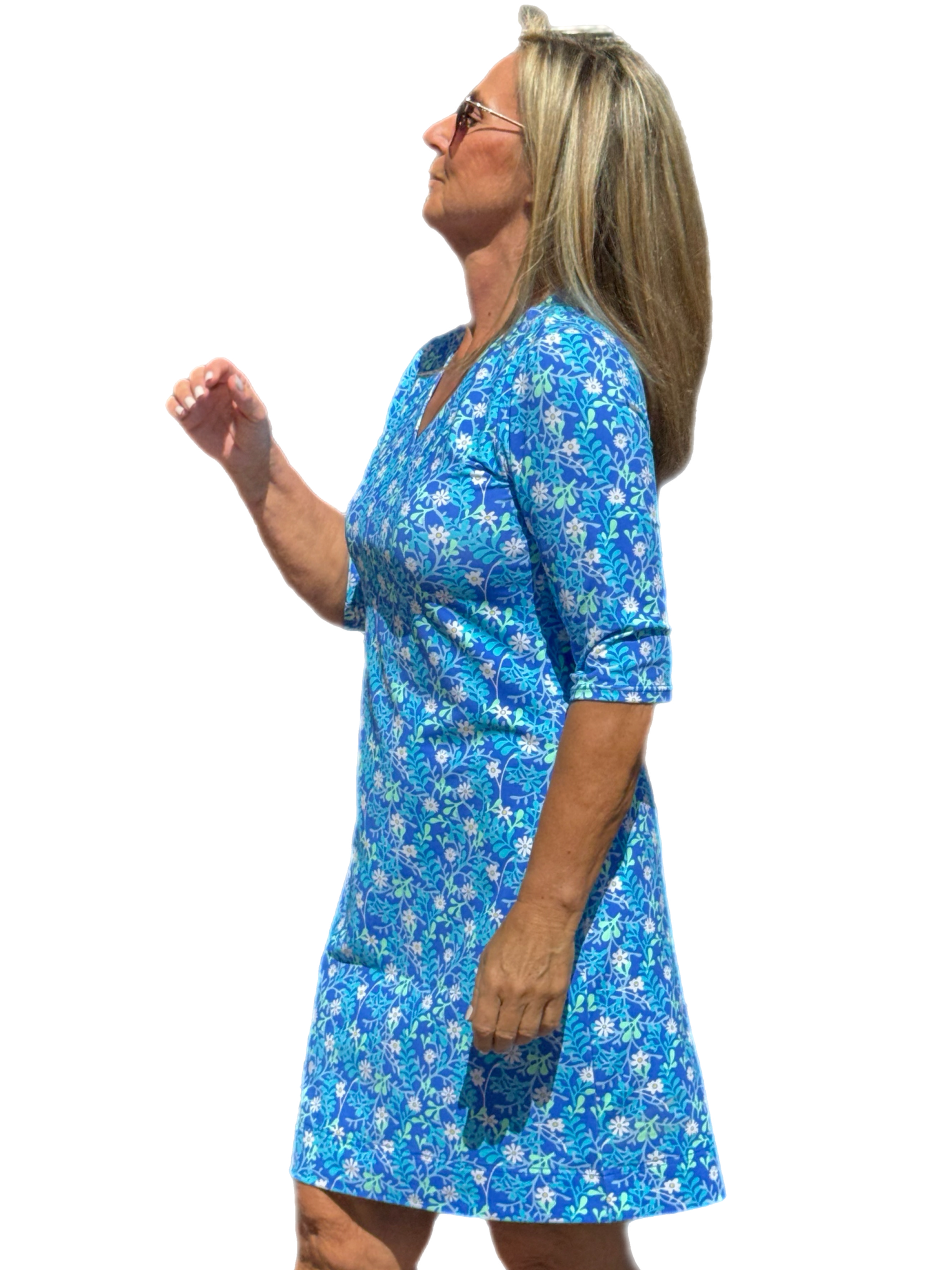 Elbow-Sleeve Travel Dress with UPF50+ Summer Breeze Daisy - Back of the Bay Boutique