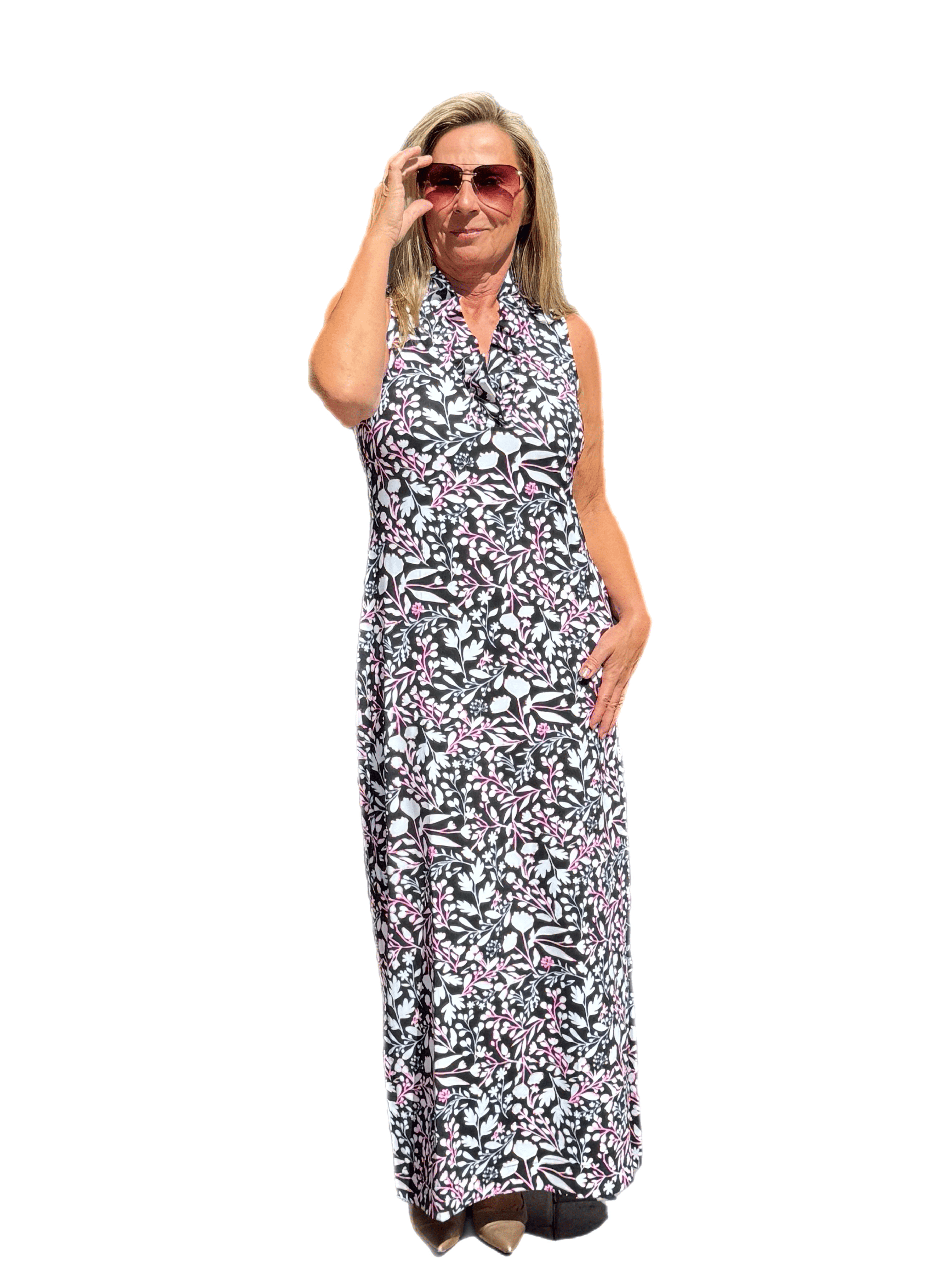 Ruffle-Neck Maxi Dress with UPF50+ Summer Breeze Black - Back of the Bay Boutique