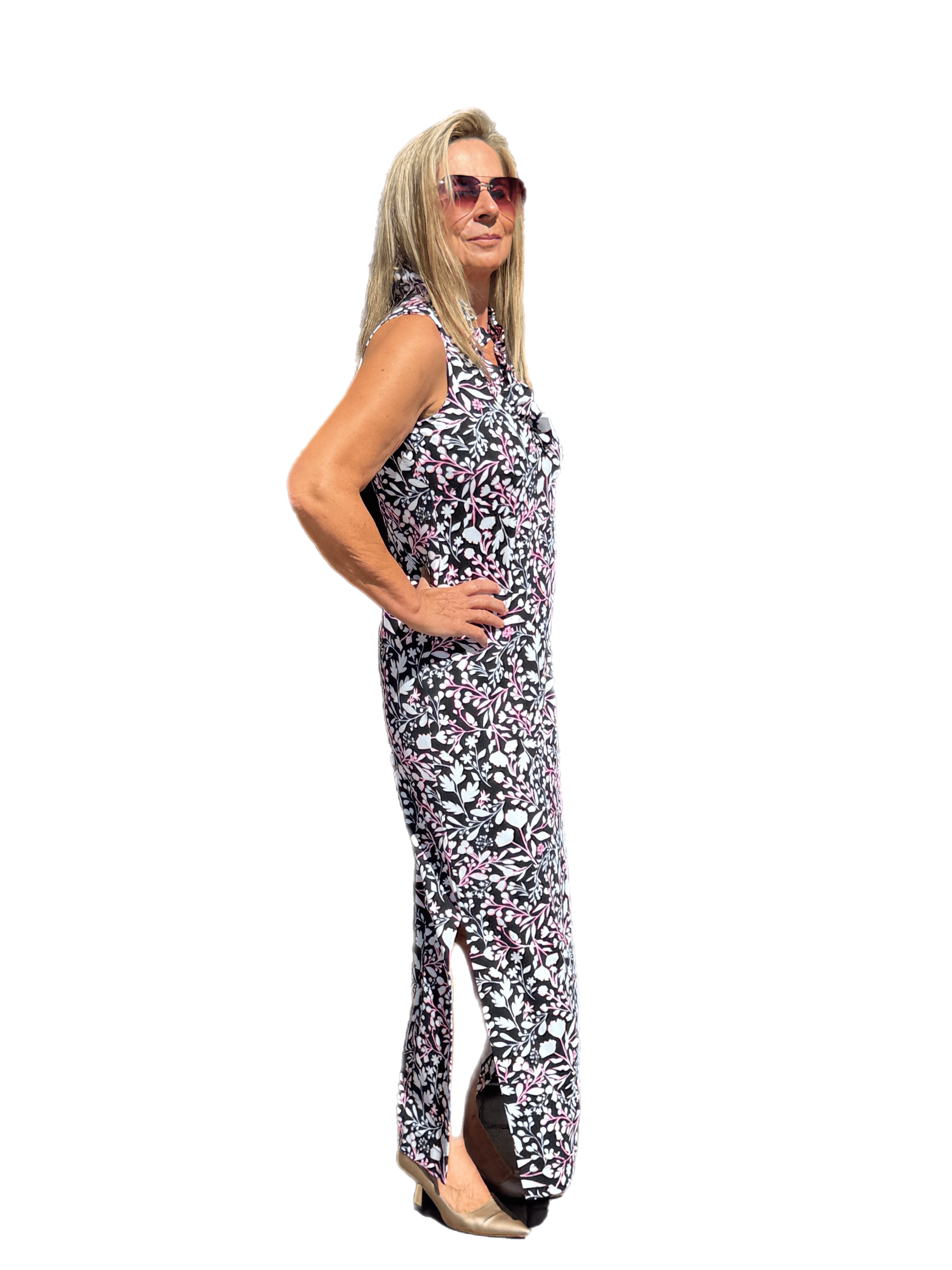 Ruffle-Neck Maxi Dress with UPF50+ Summer Breeze Black - Back of the Bay Boutique