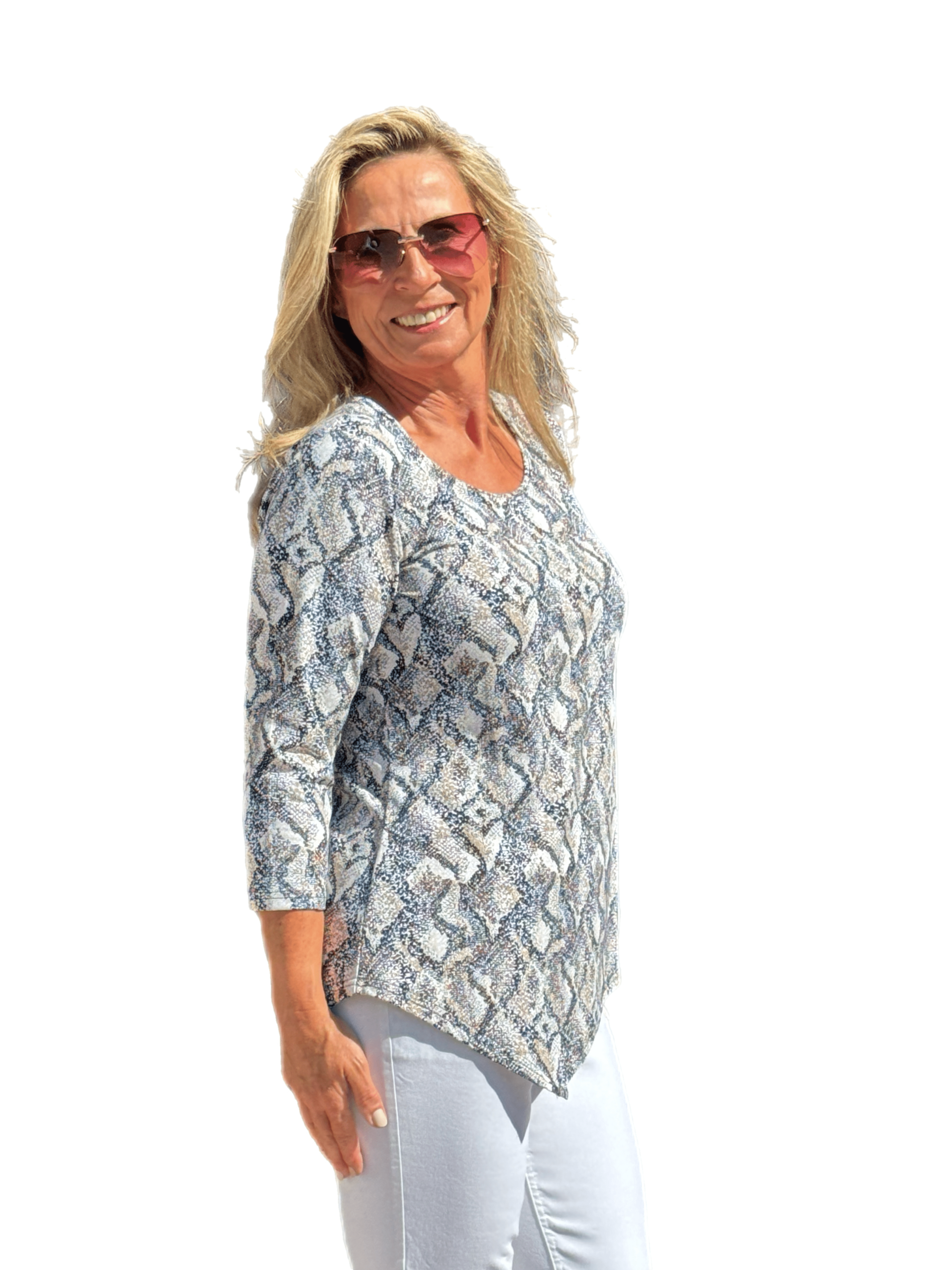 Asymmetrical Hemline Top with UPF50+ Taupe Python