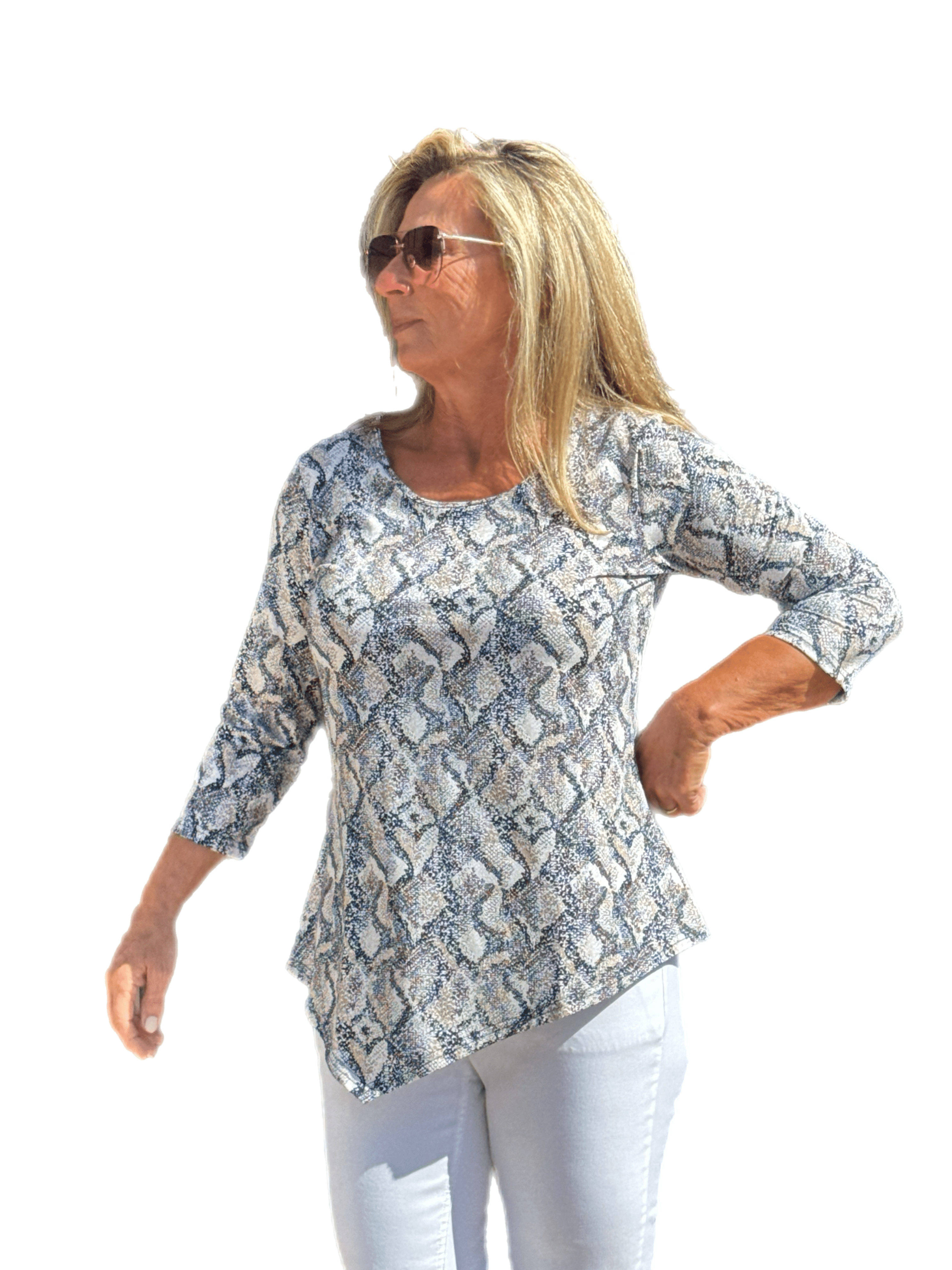 Asymmetrical Hemline Top with UPF50+ Taupe Python