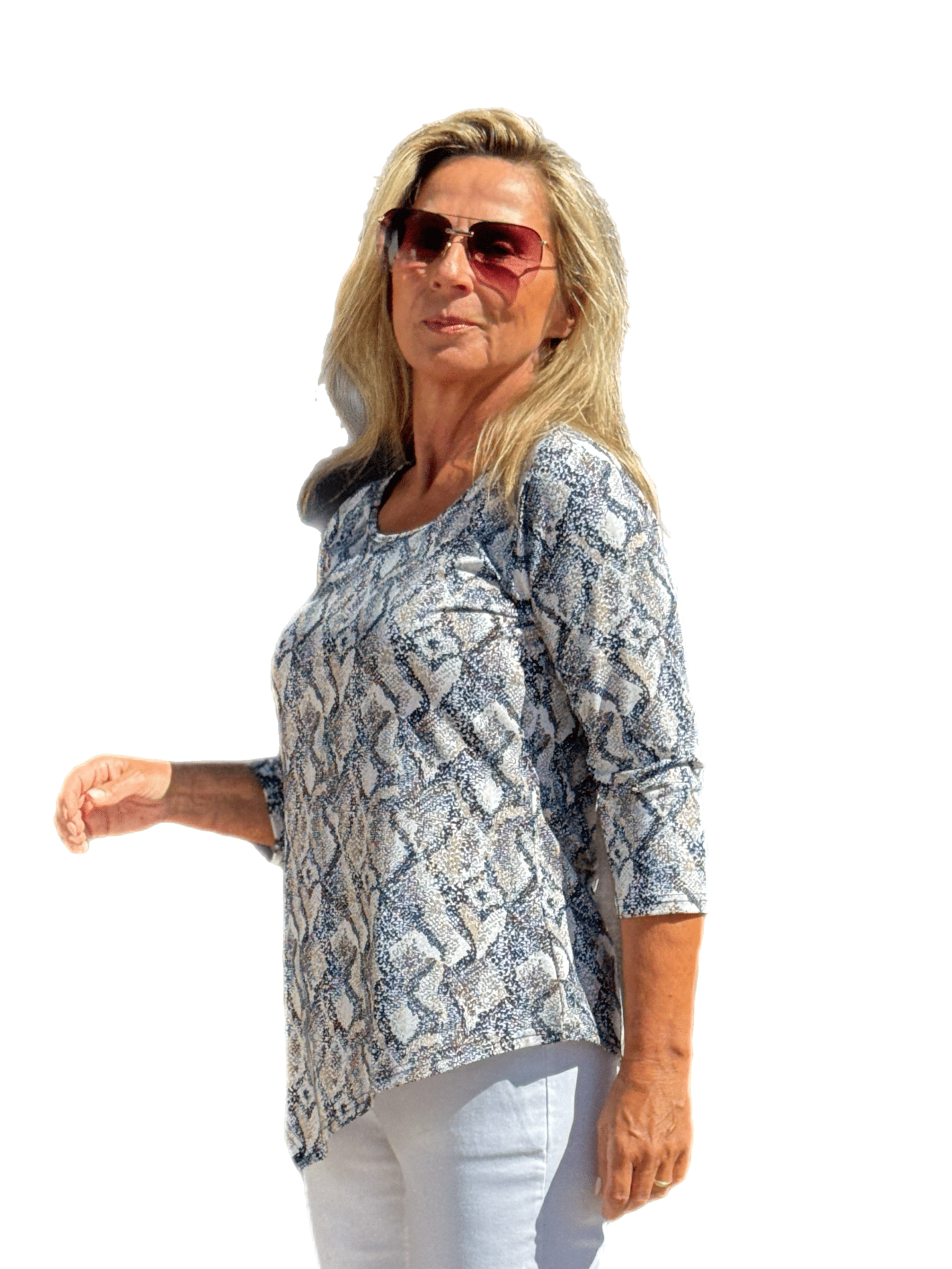 Asymmetrical Hemline Top with UPF50+ Taupe Python