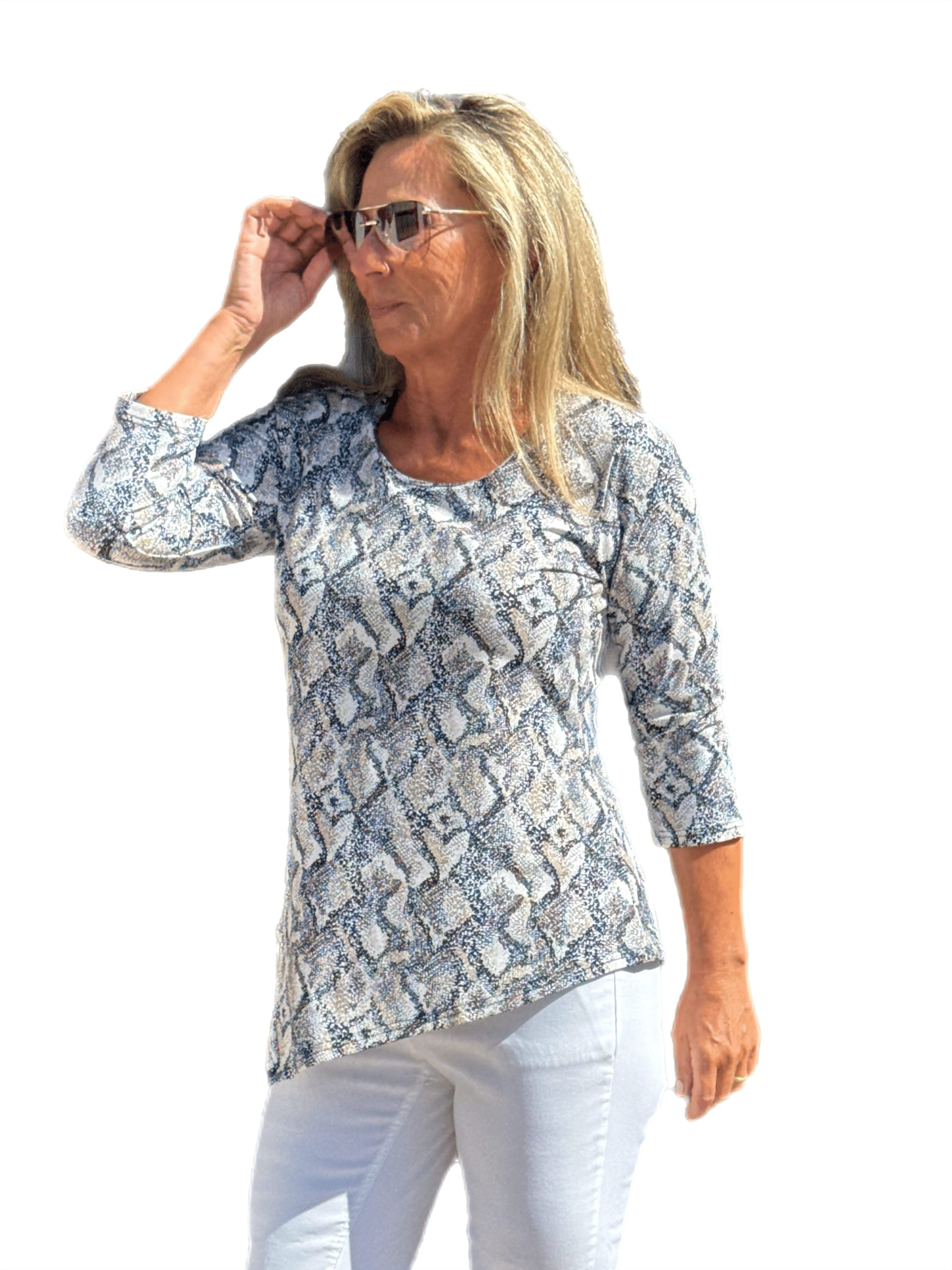 Asymmetrical Hemline Top with UPF50+ Taupe Python