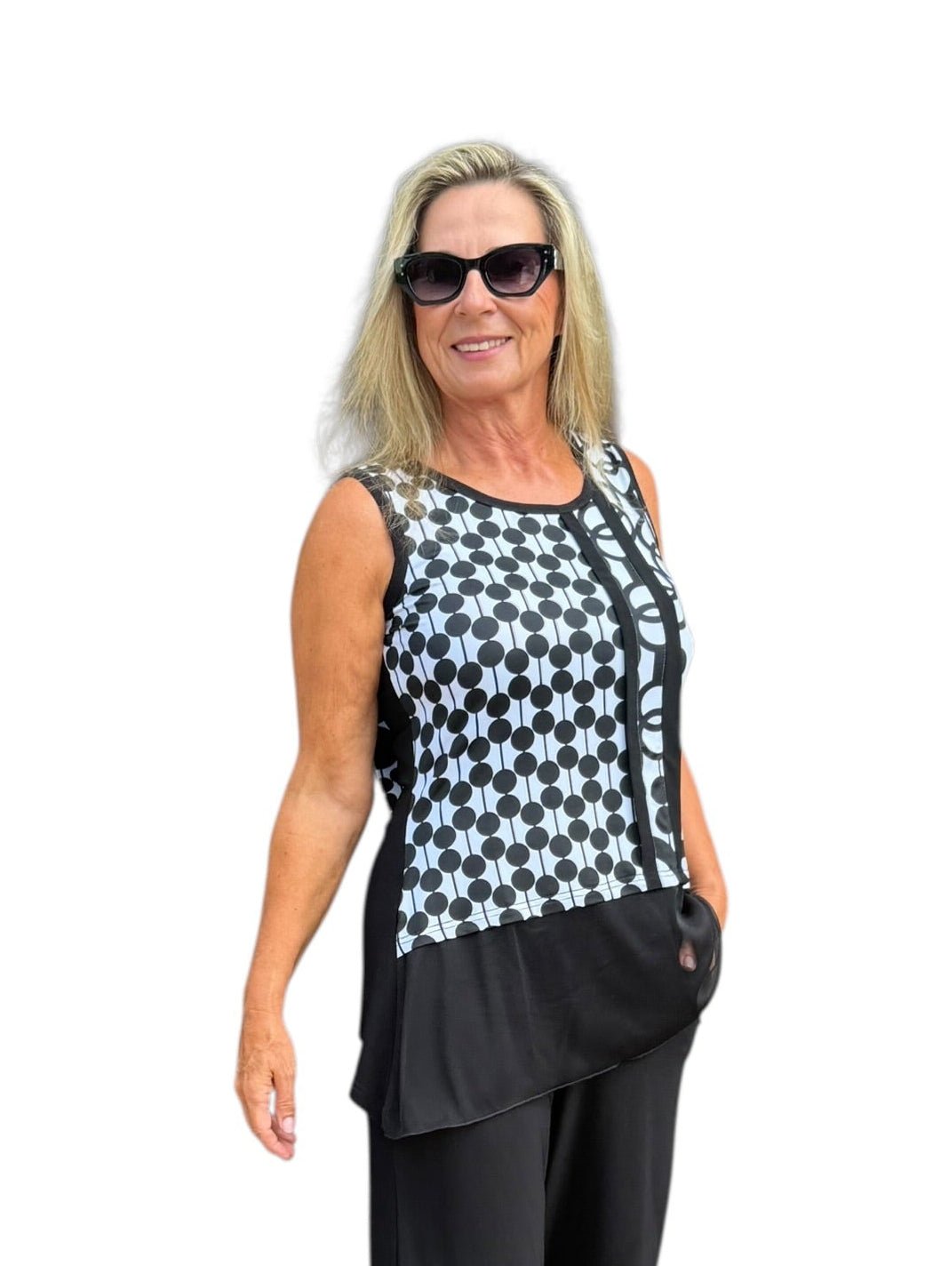 Sleeveless Asymmetrical Top Black Bubbles - Back of the Bay Boutique