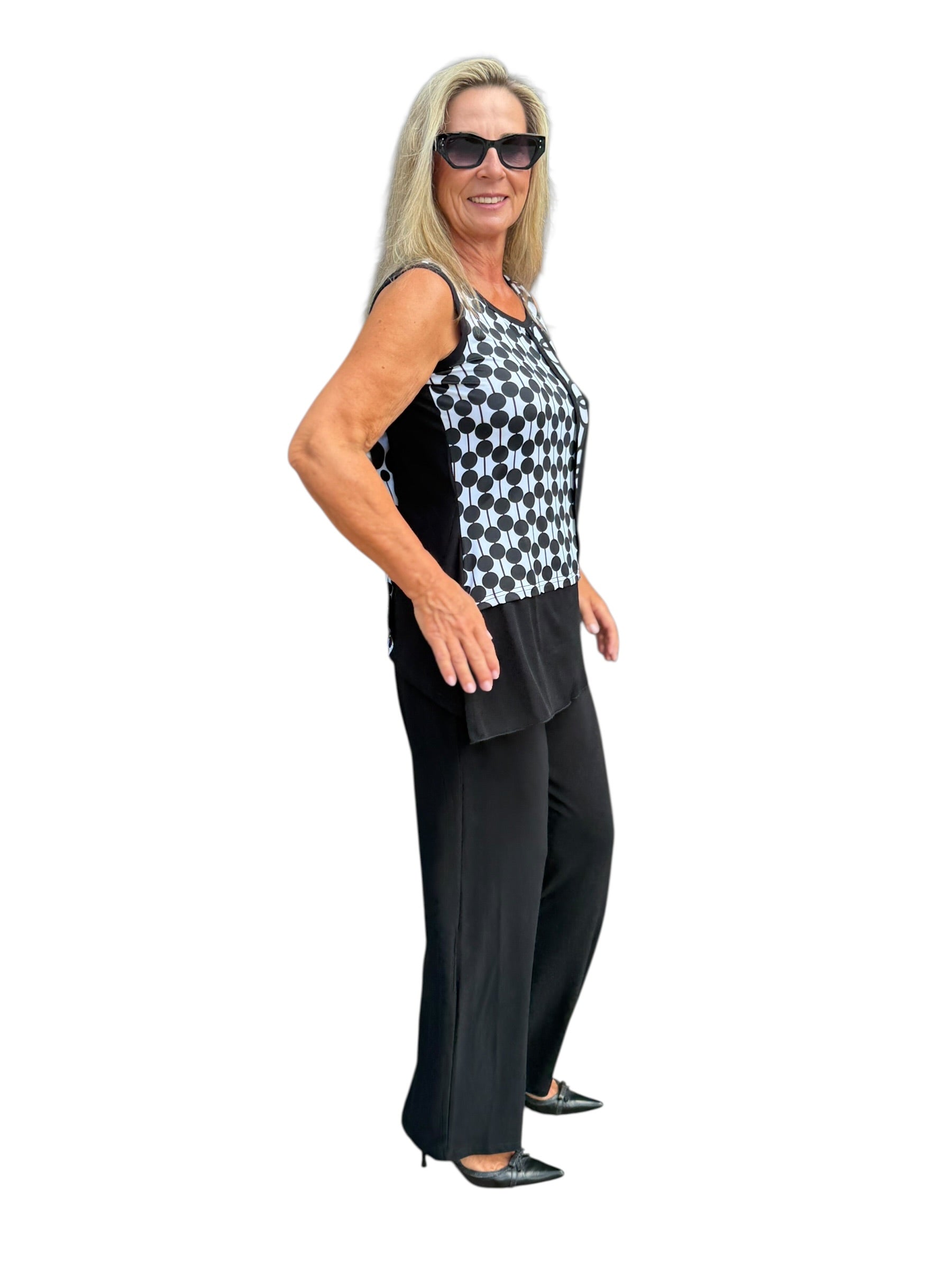 Sleeveless Asymmetrical Top Black Bubbles - Back of the Bay Boutique
