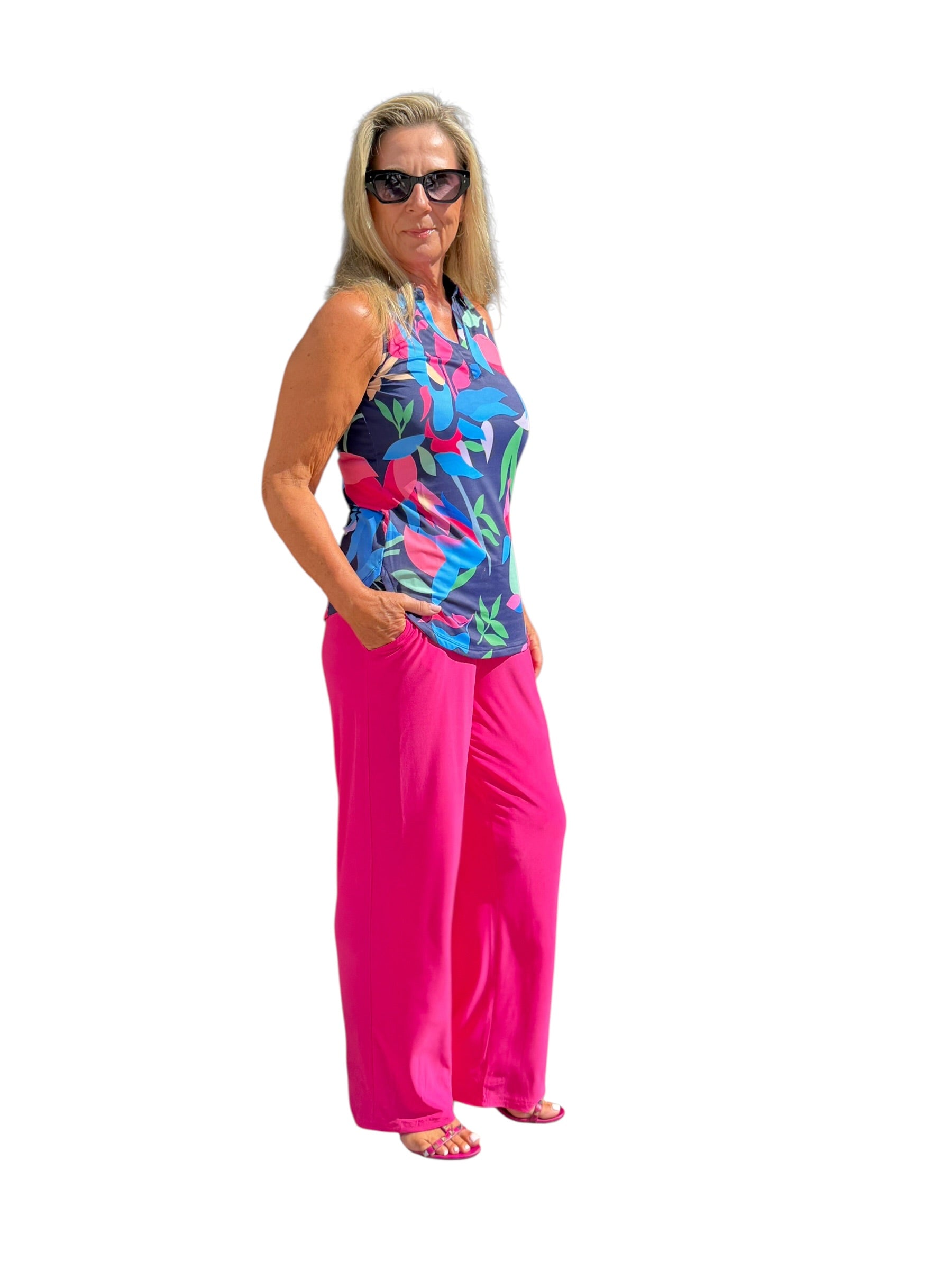 Sleeveless Collared Top with UPF50+ Navy Paradise
