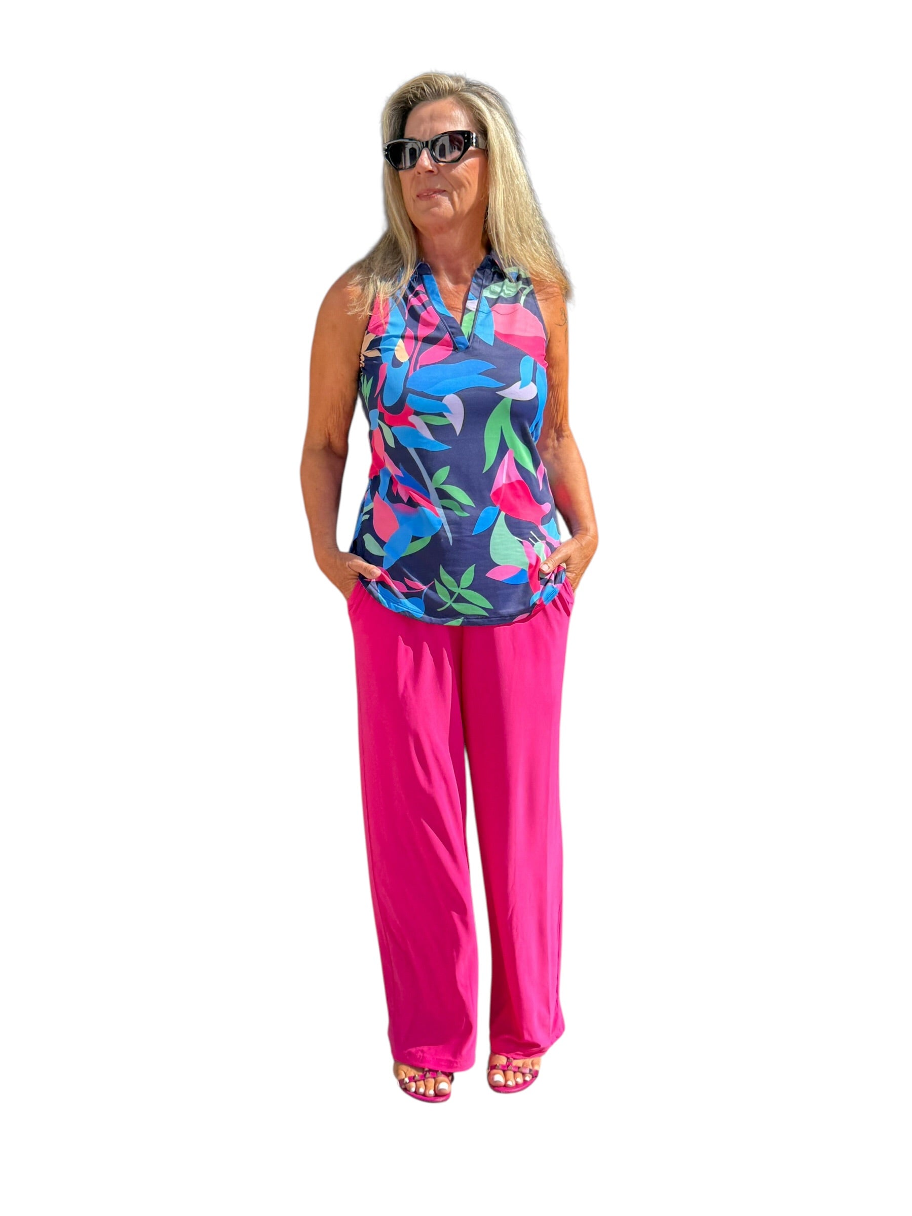 Sleeveless Collared Top with UPF50+ Navy Paradise