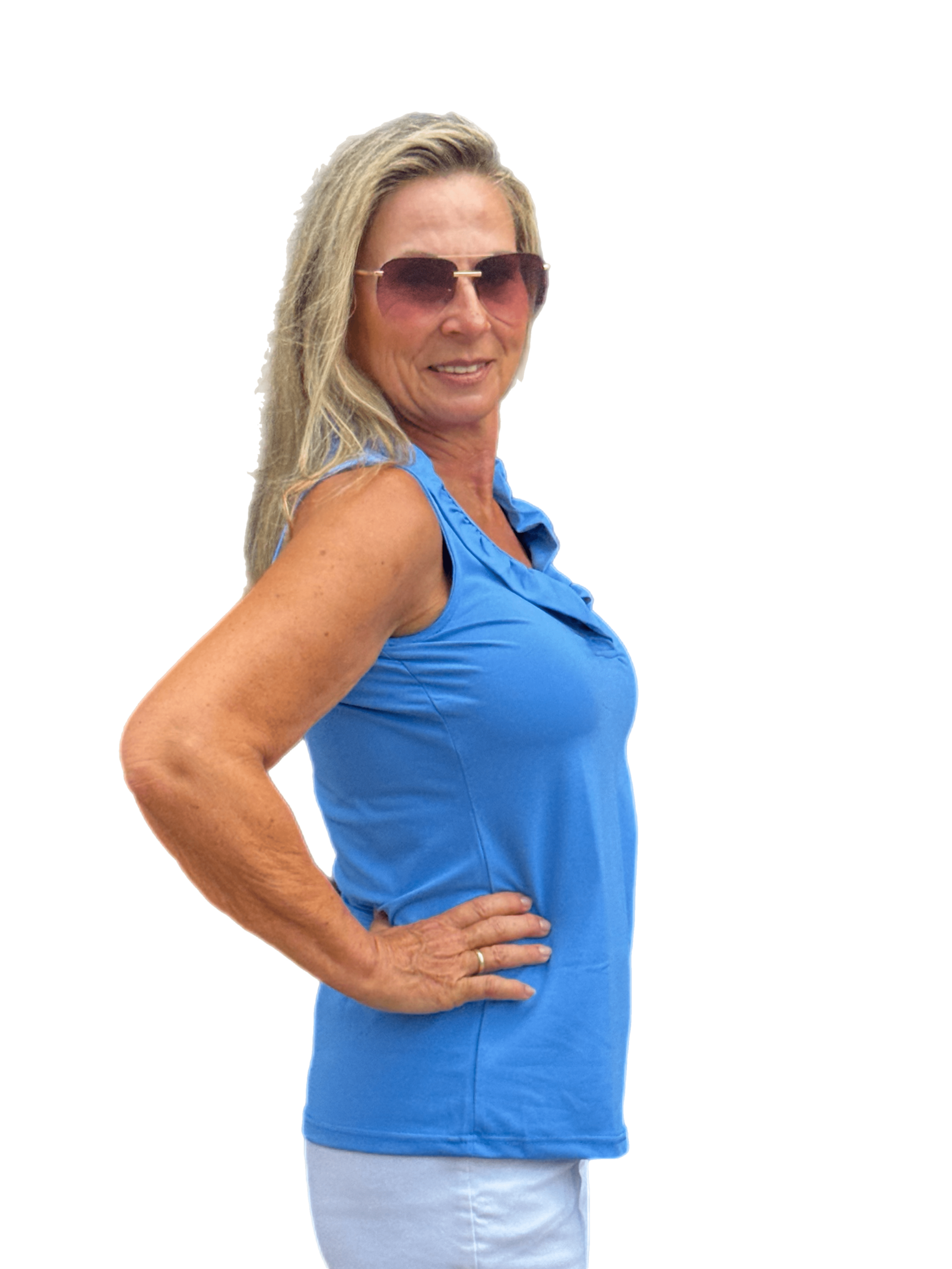Ruffle-Neck Top with UPF50+ Bright Periwinkle