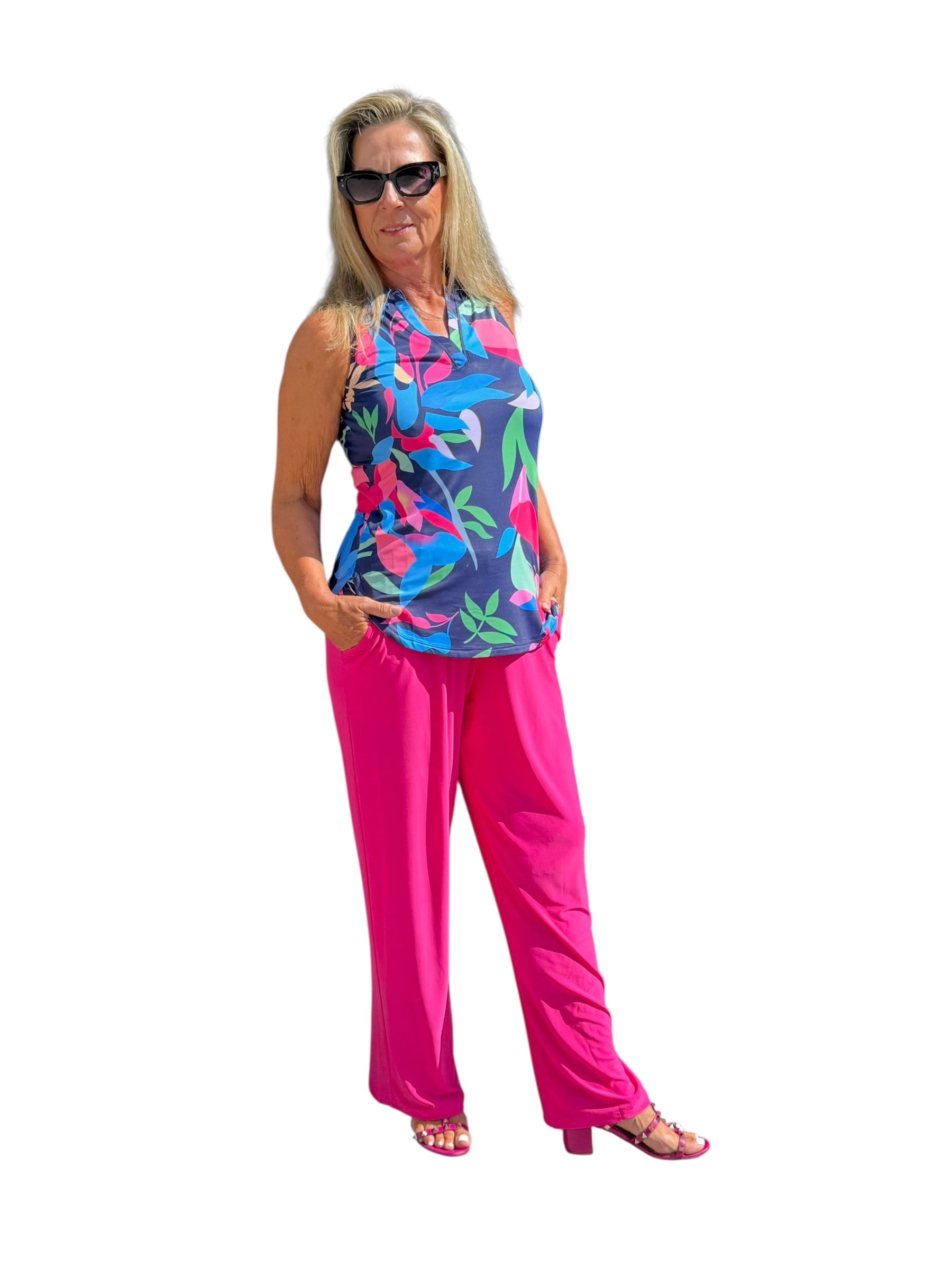 Sleeveless Collared Top with UPF50+ Navy Paradise
