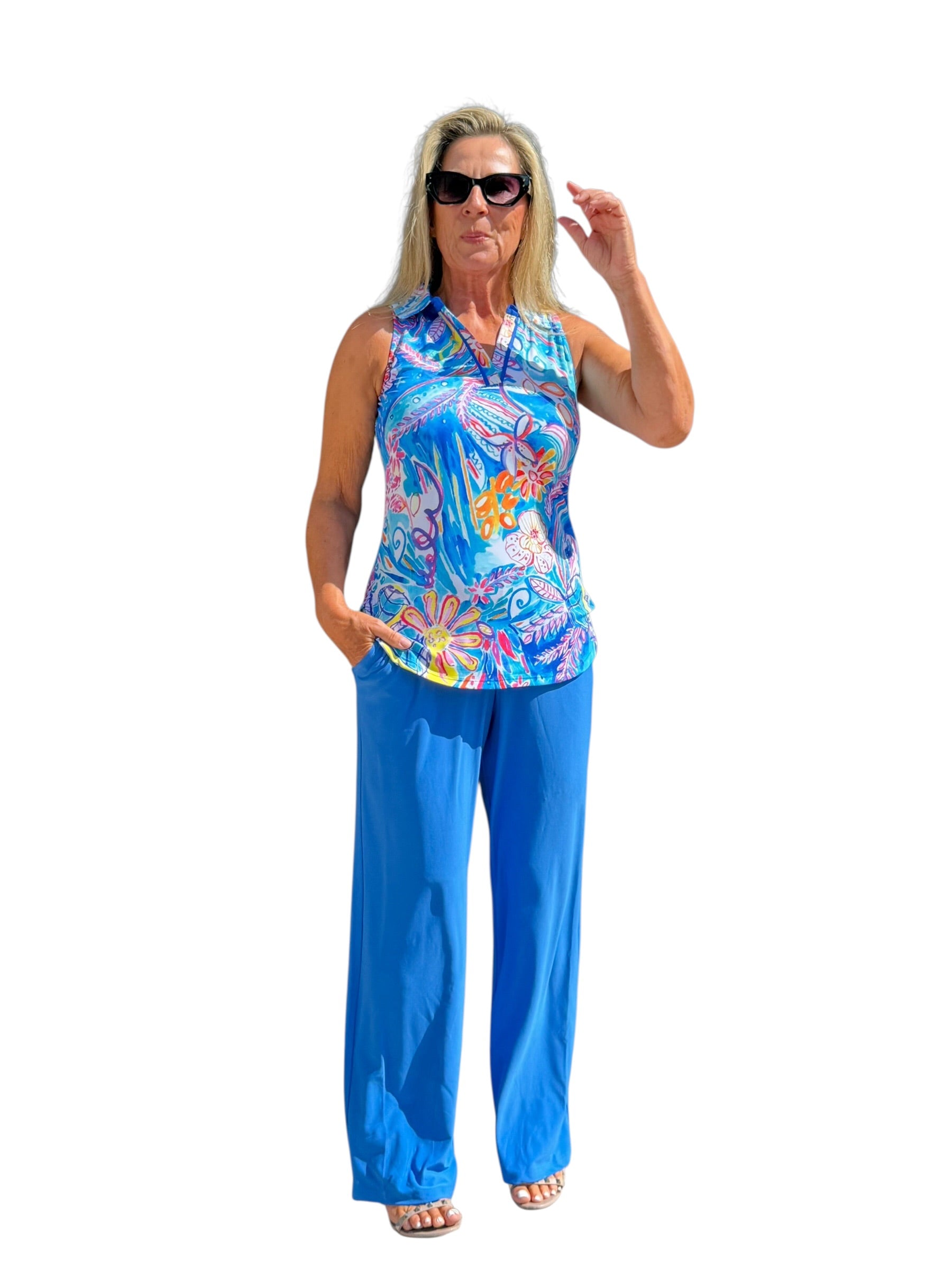 Sleeveless Collared Top with UPF50+ Tropical Reef