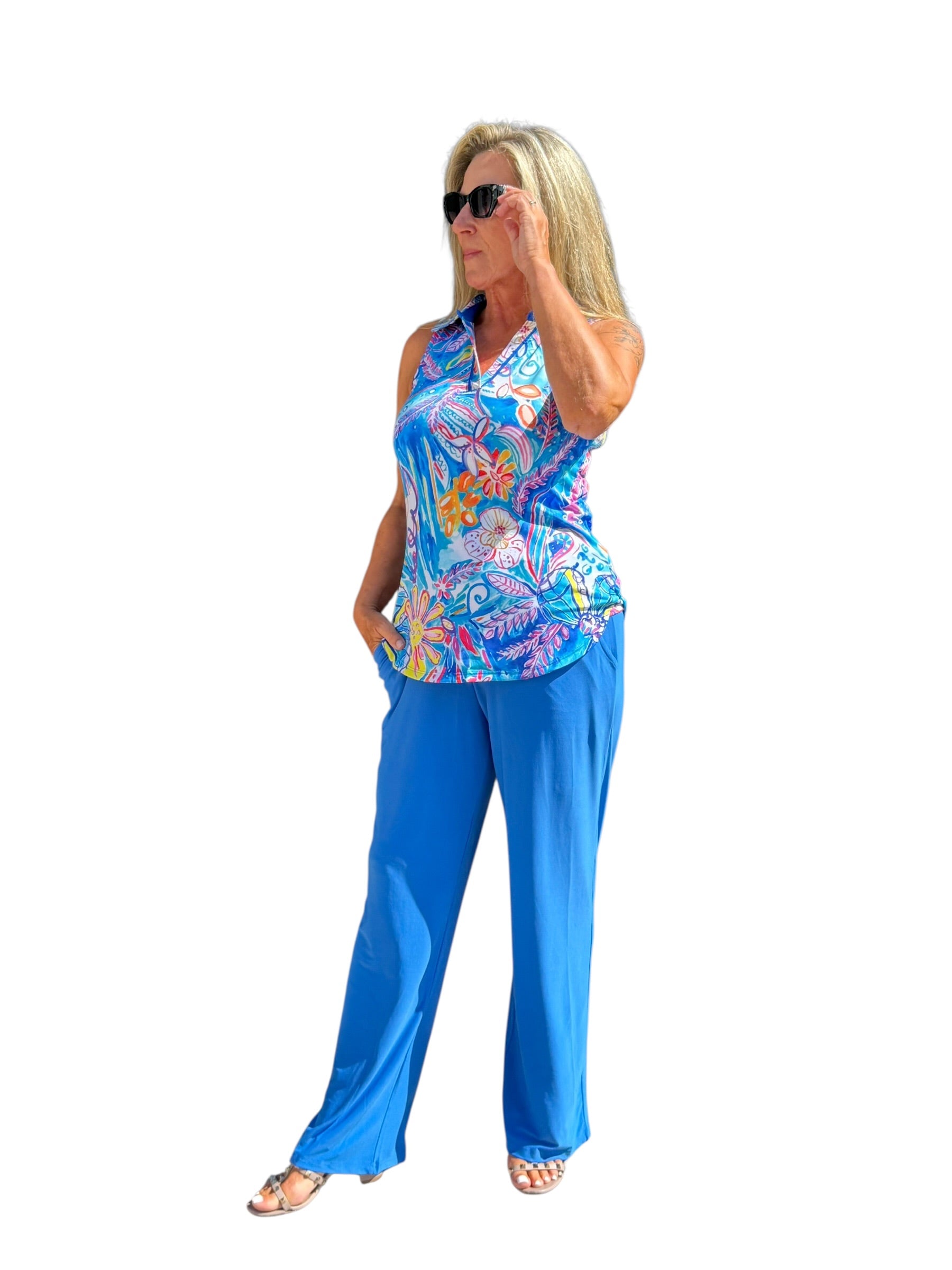 Pull-on Palazzo Pants with UPF50+ Daphinie Blue