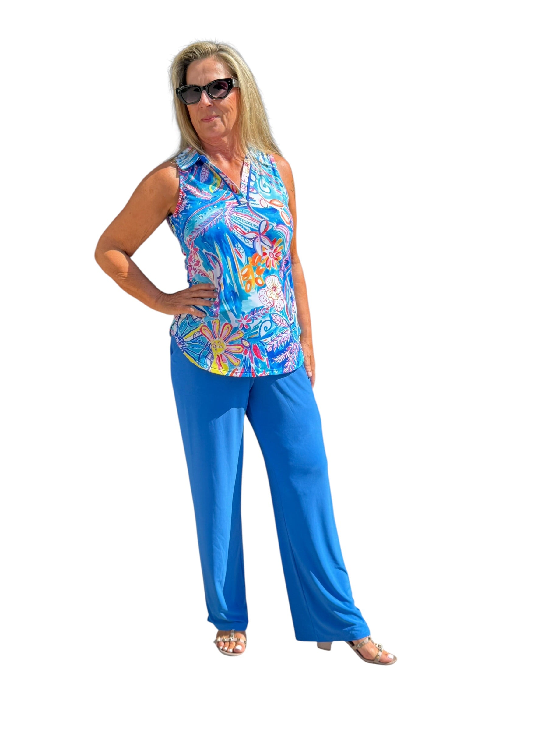 Sleeveless Collared Top with UPF50+ Tropical Reef