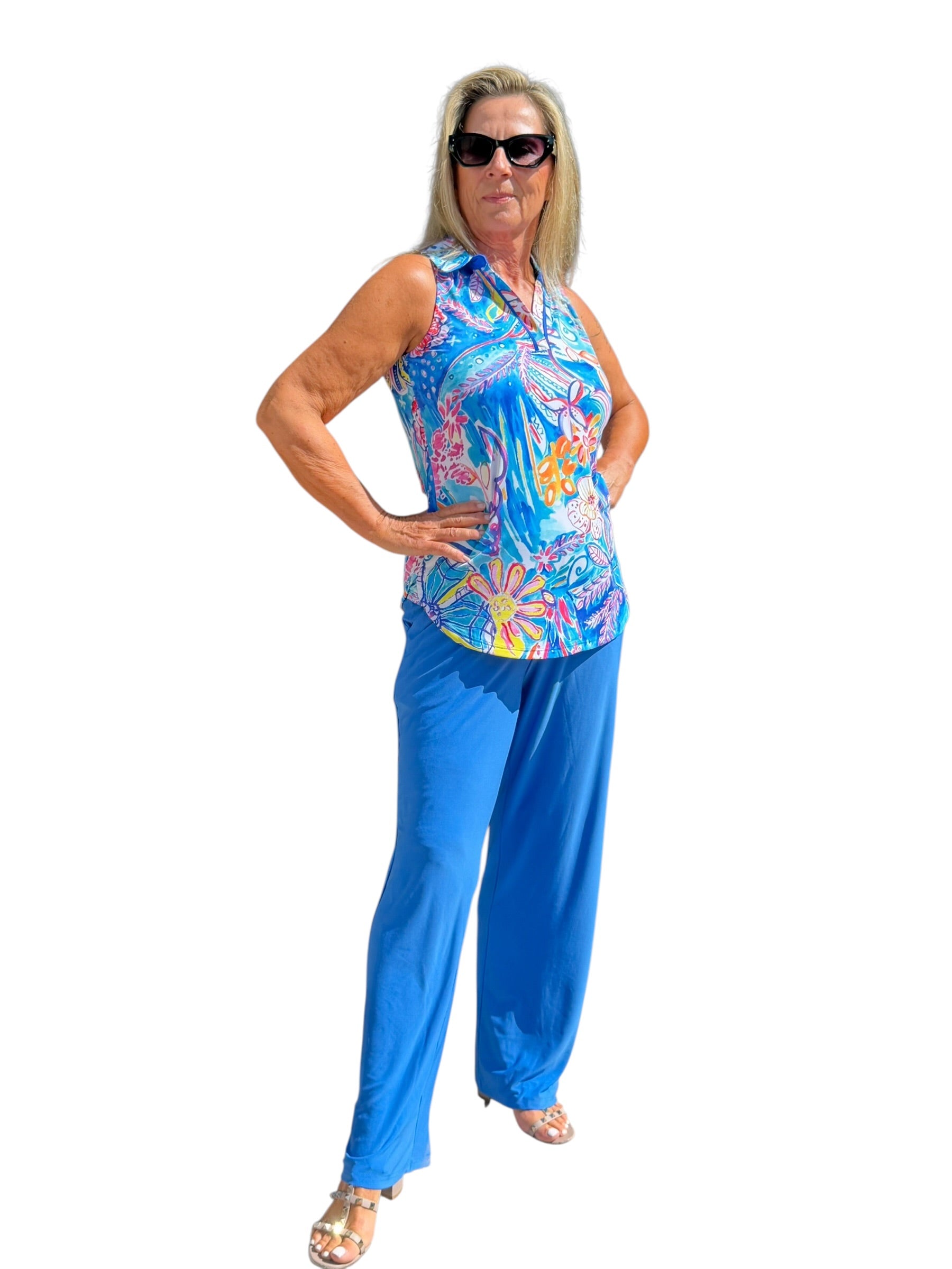 Sleeveless Collared Top with UPF50+ Tropical Reef