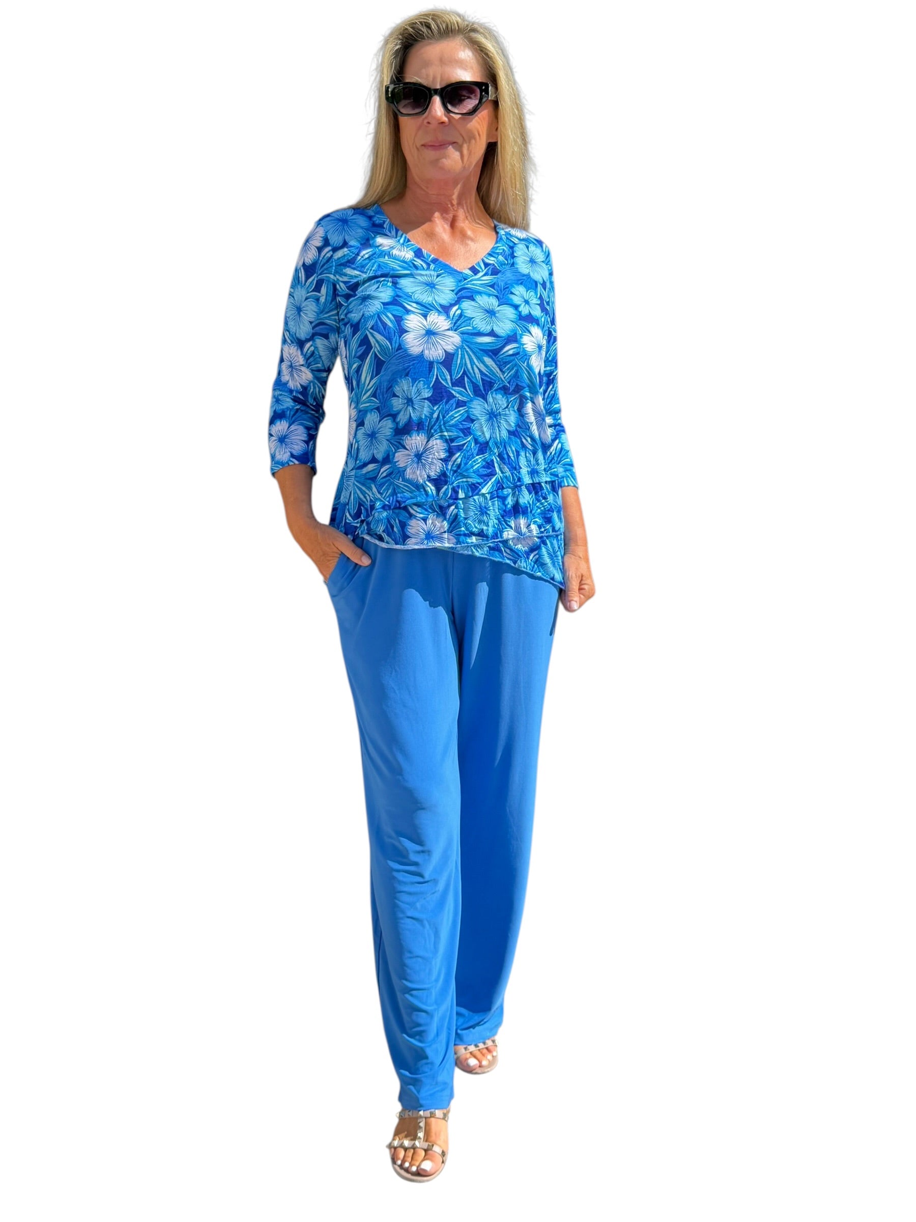 Pull-on Palazzo Pants with UPF50+ Daphinie Blue