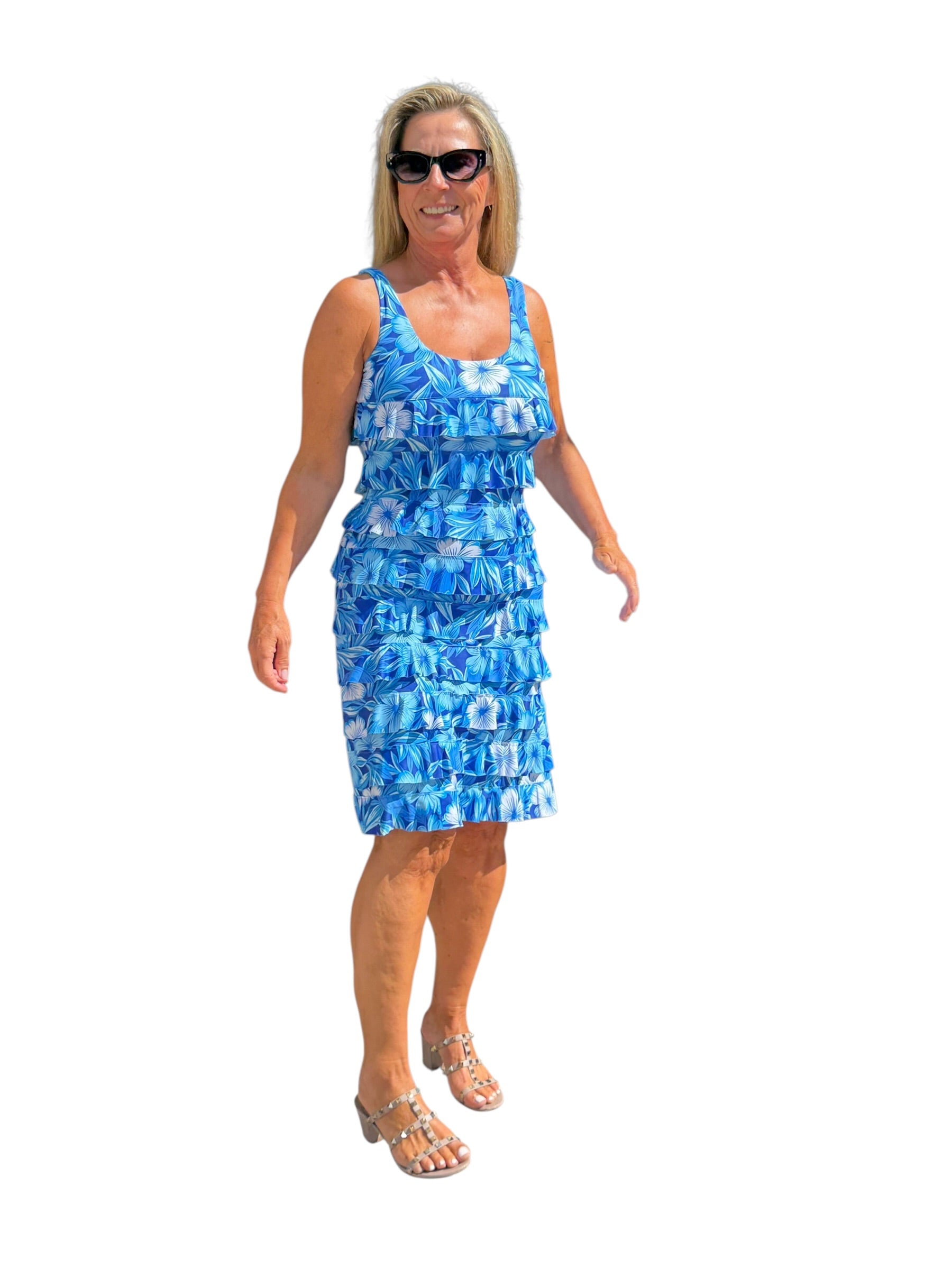 Sleeveless Cha-Cha Dress with UPF50+ Blue Garden