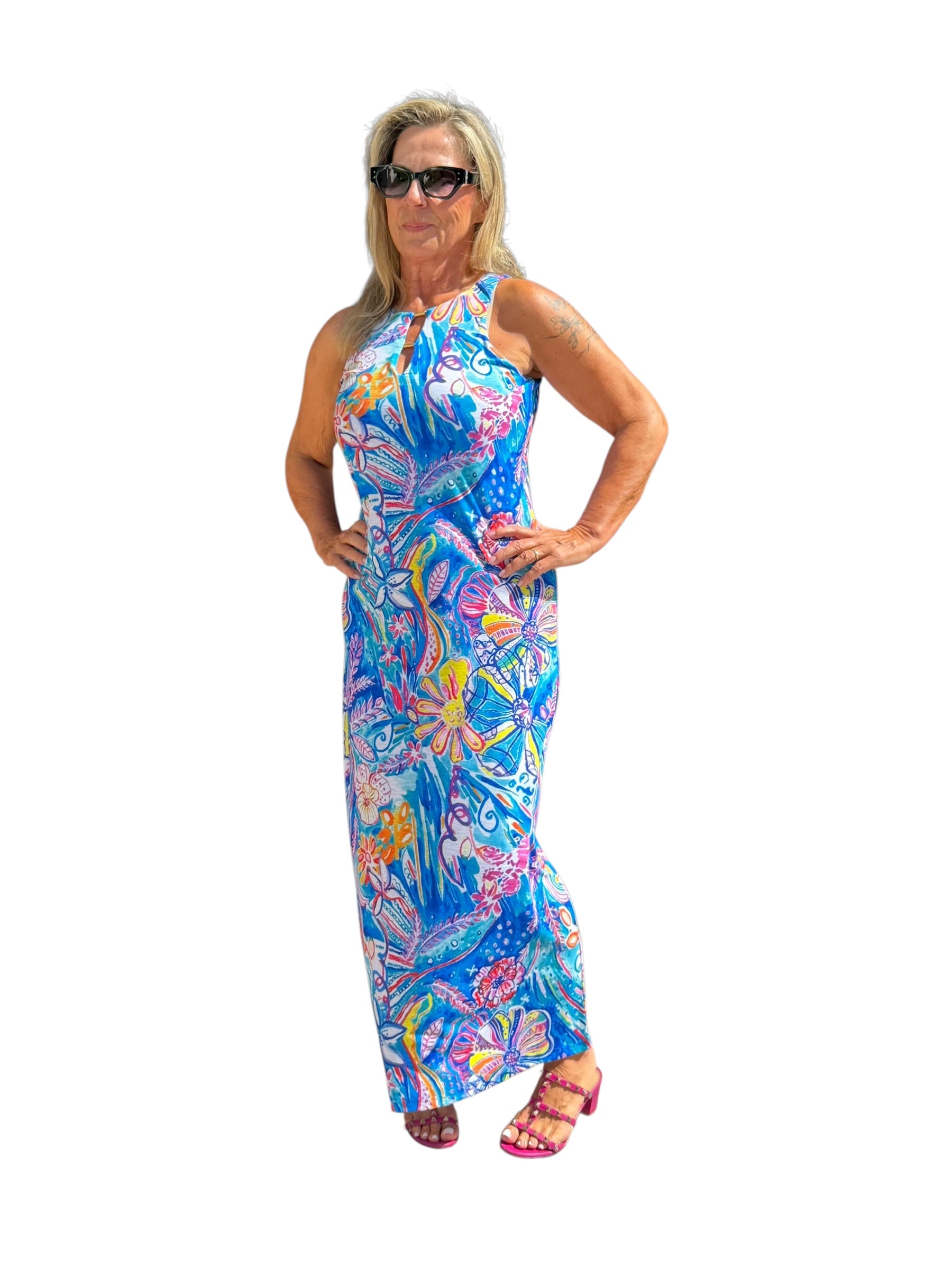 Sleeveless Maxi Dress Tropical Reef