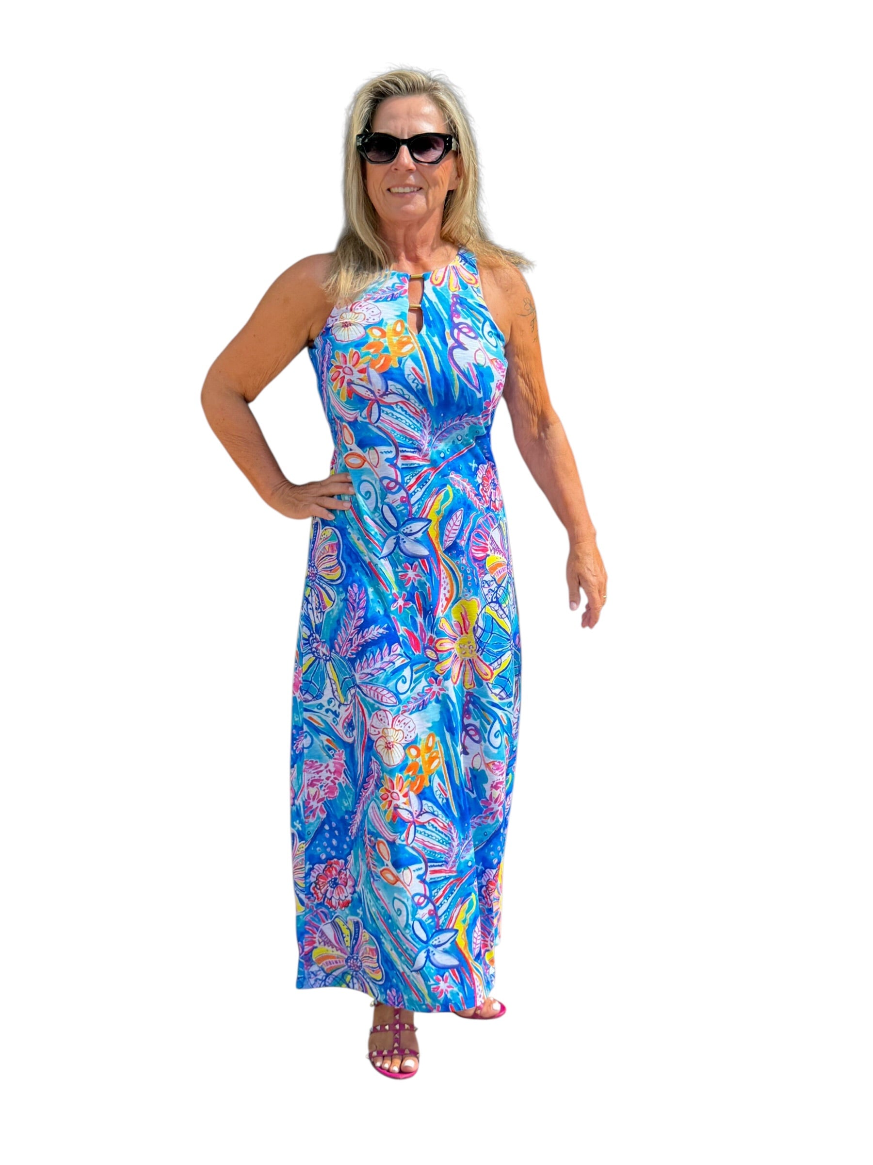 Sleeveless Maxi Dress Tropical Reef