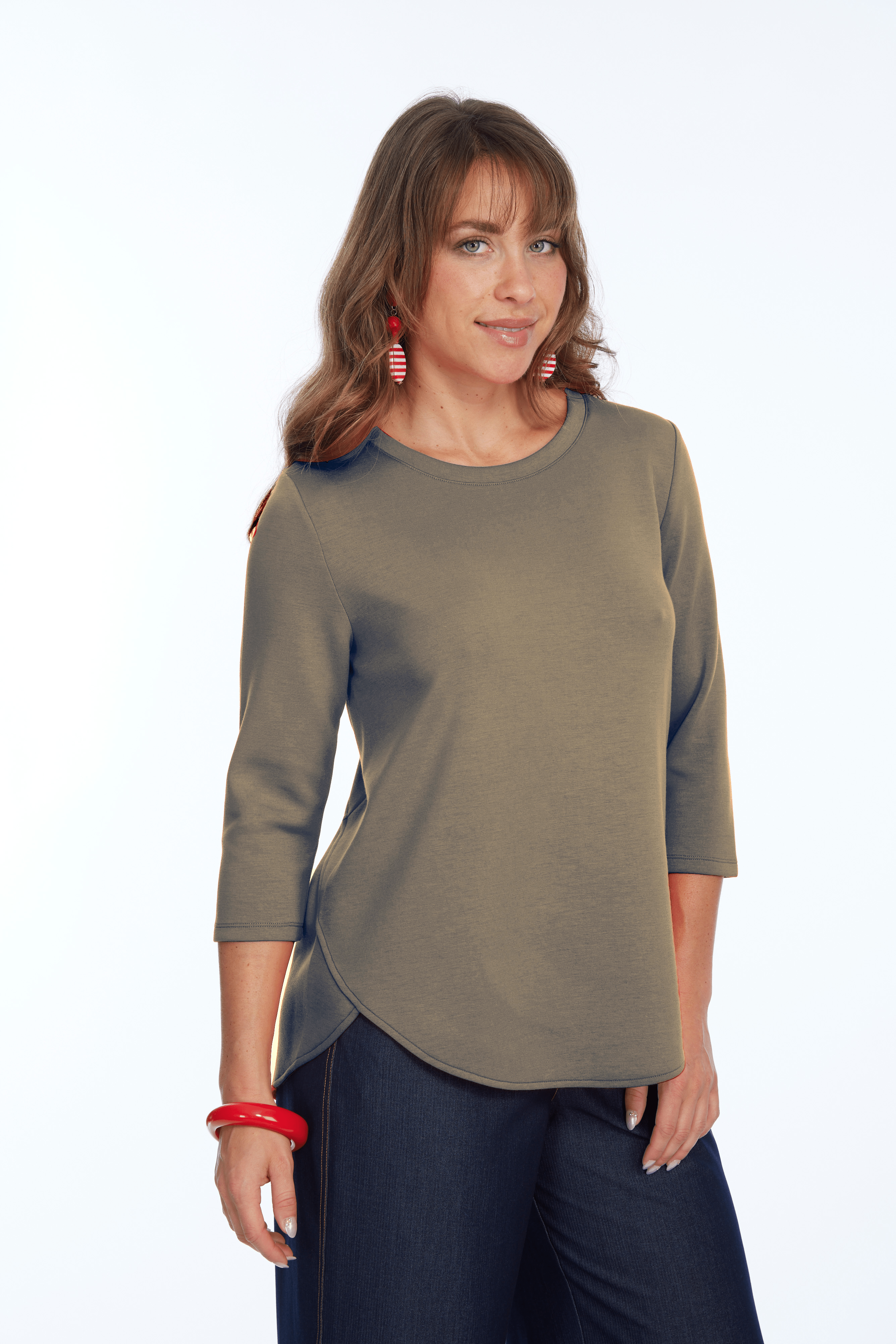 Zofi 3/4 Sleeve Top Soft Taupe - Back of the Bay Boutique