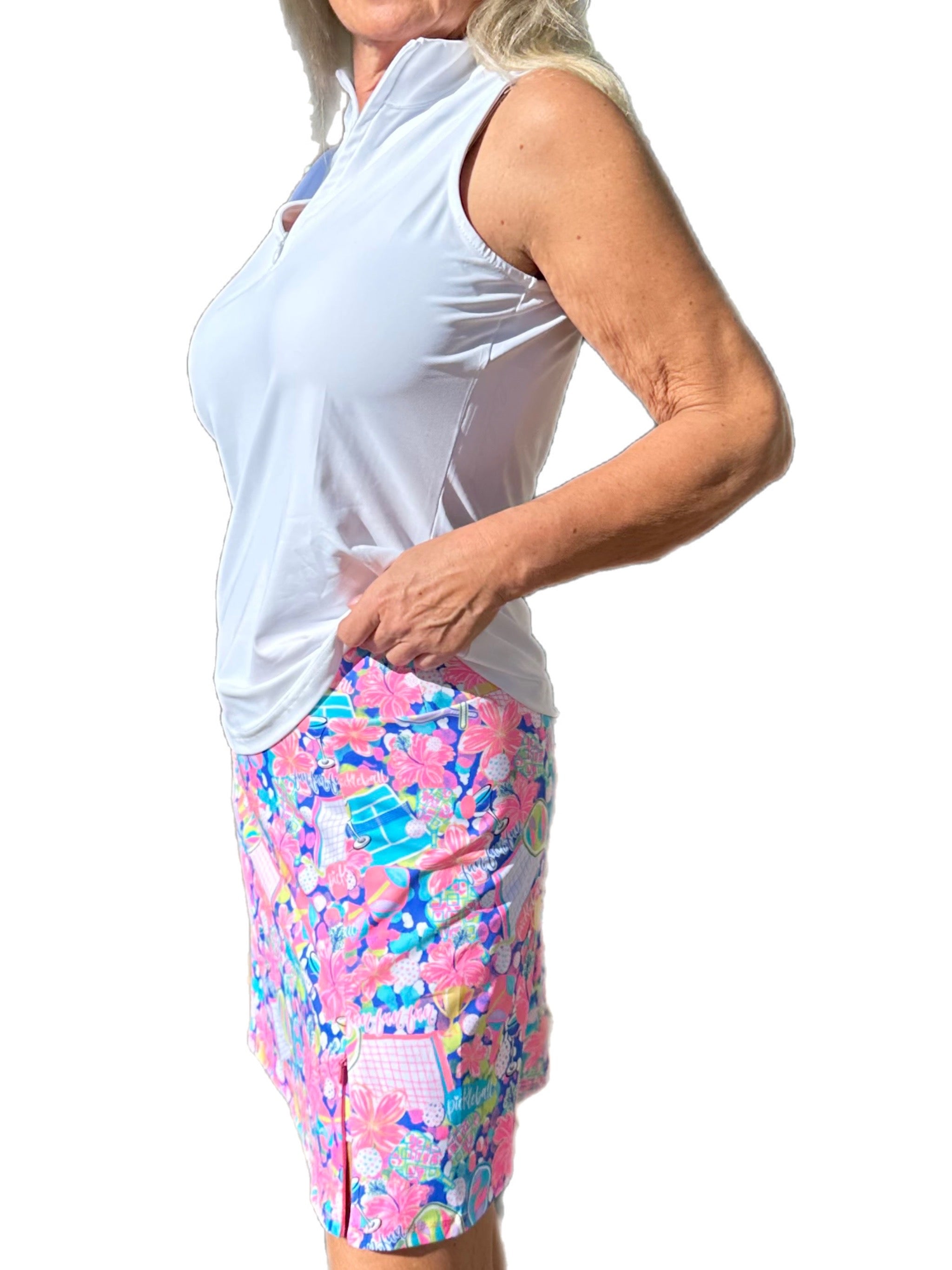 High Zip-Neck Sleeveless Top with UPF50+ White - Back of the Bay Boutique