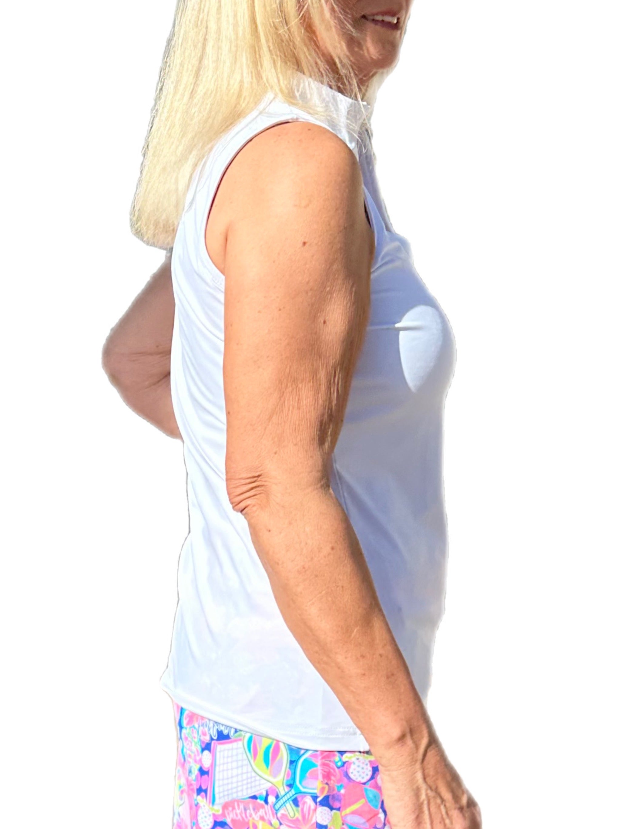 High Zip-Neck Sleeveless Top with UPF50+ White - Back of the Bay Boutique