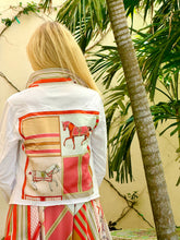 Load image into Gallery viewer, The White Denim Jacket / Sage and Coral Horse
