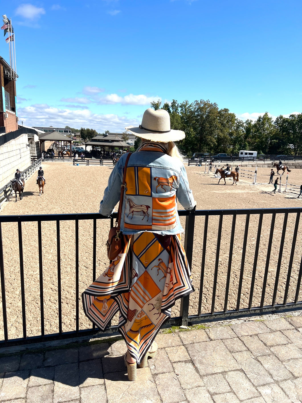 Silk Dress / Light Blue & Orange Horse