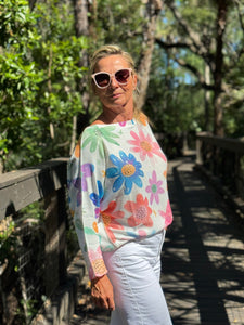 Long Sleeve Knit Sweater Happy Flowers - MADE IN ITALY