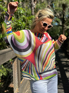 Long Sleeve Knit Sweater Asymmetrical Colorwave - MADE IN ITALY