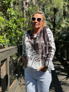 Long Sleeve Knit Sweater Abstract Faces - MADE IN ITALY