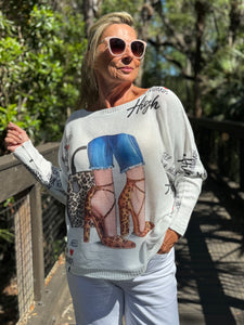 Long Sleeve Knit Sweater Heels Up - MADE IN ITALY