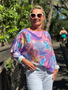 Long Sleeve Knit Sweater Aquarelle Garden - MADE IN ITALY