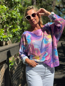 Long Sleeve Knit Sweater Aquarelle Garden - MADE IN ITALY