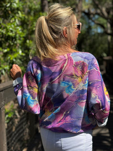 Long Sleeve Knit Sweater Aquarelle Garden - MADE IN ITALY