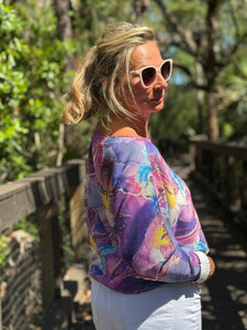 Long Sleeve Knit Sweater Aquarelle Garden - MADE IN ITALY