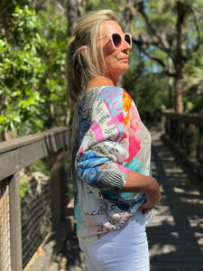 Long Sleeve Knit Sweater Butterfly and Bubbles - MADE IN ITALY