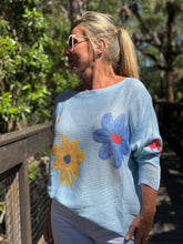 Load image into Gallery viewer, Long Sleeve Knit Sweater Blue Flora - MADE IN ITALY
