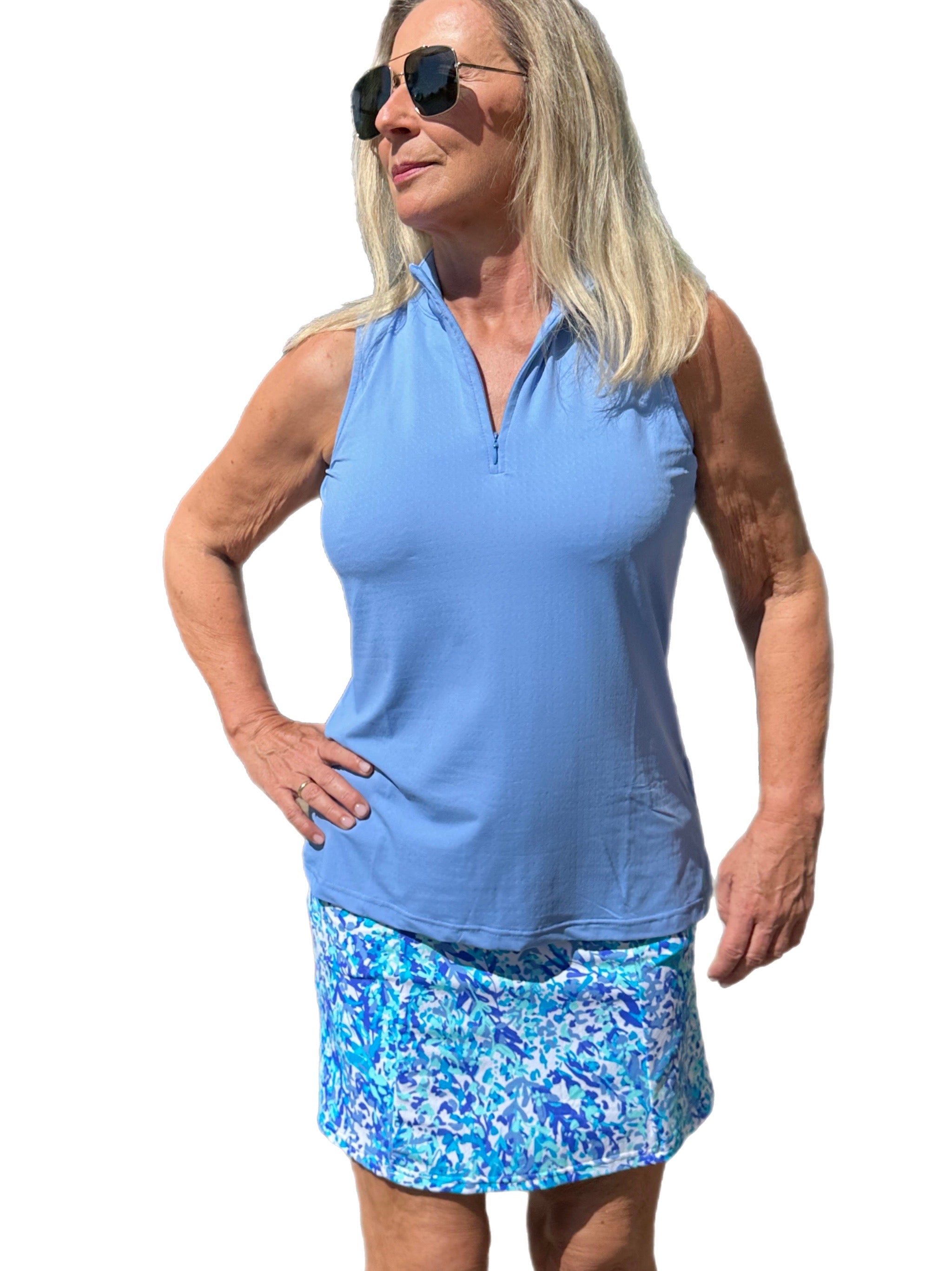 High Zip-Neck Sleeveless Top with UPF50+ Clear Periwinkle - Back of the Bay Boutique